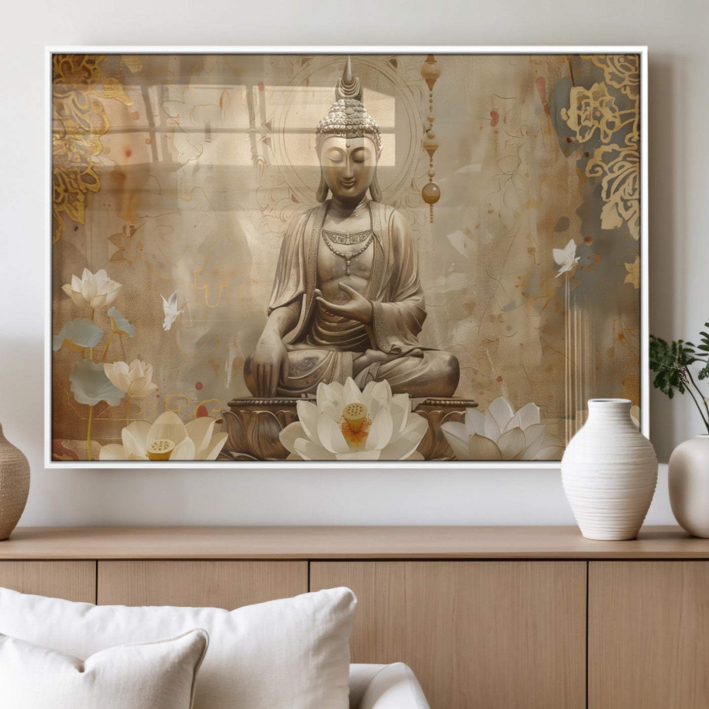 MGV-FP-60X30-3P - Buddha Wall Art Canvas Print, Buddha Meditation Room Decor, Yoga Room Wall Decor