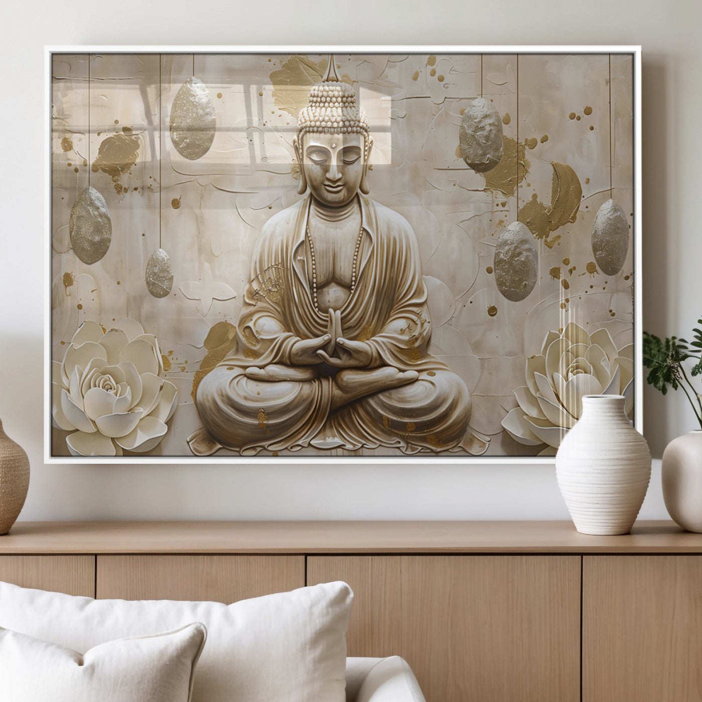 MGV-FP-60X30-3P - Serene Buddha Wall Art | Yoga Room Decor and Meditation Wall Art Print | Framed and Ready to Hang