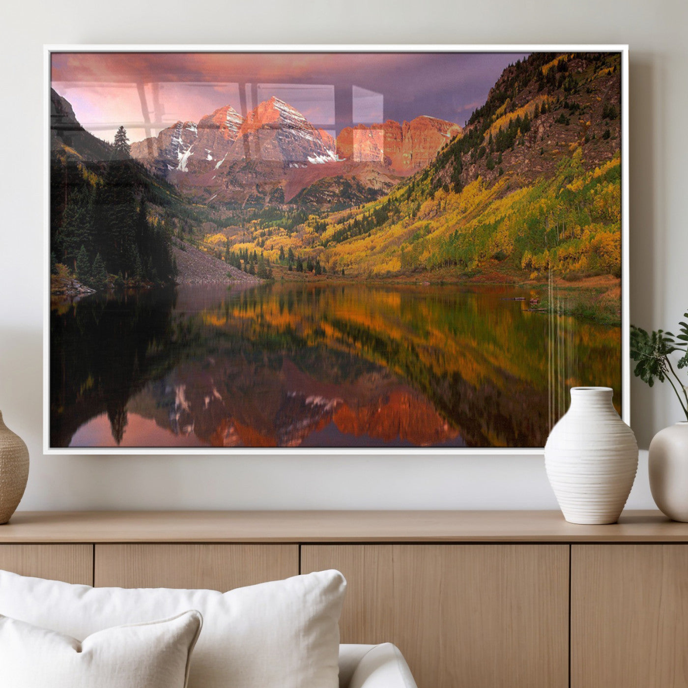86946-MGV-FP-60X30-3P_White-Colorado Rockies Mountain Sunset Wall Art | Ready to Hang and Framed | Scenic Nature Landscape
