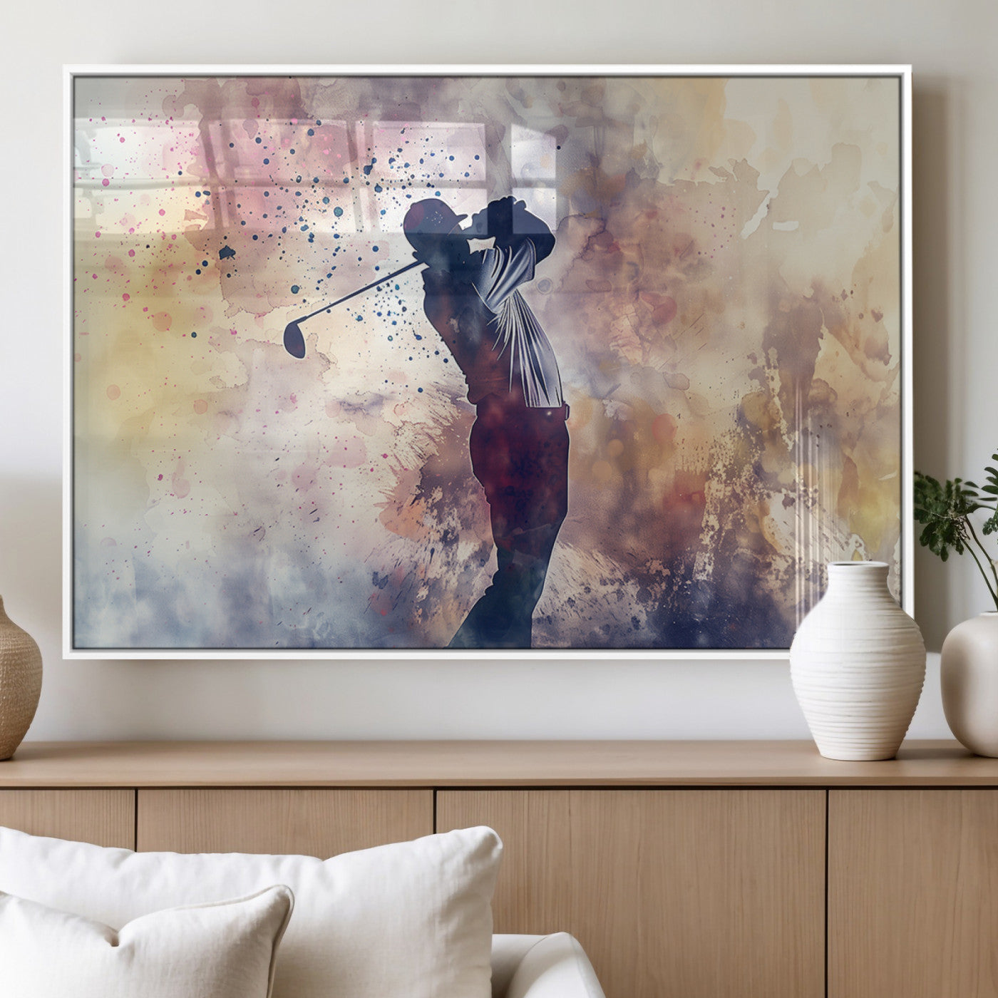 MGV-FP-60X30-3P - Abstract Watercolor Golf Player Wall Art Canvas Print