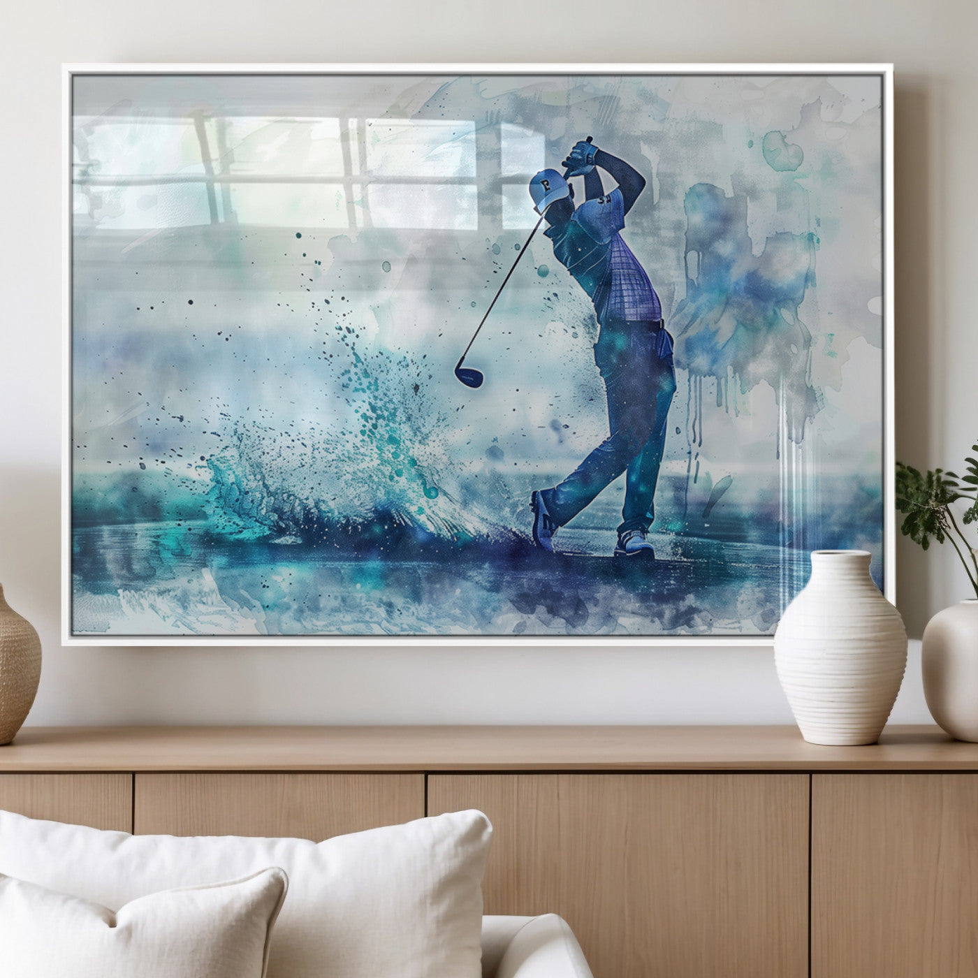 MGV-FP-60X30-3P - Golf Swing Wall Art Canvas Print - Sports-Inspired Watercolor Decor - Ready to Hang
