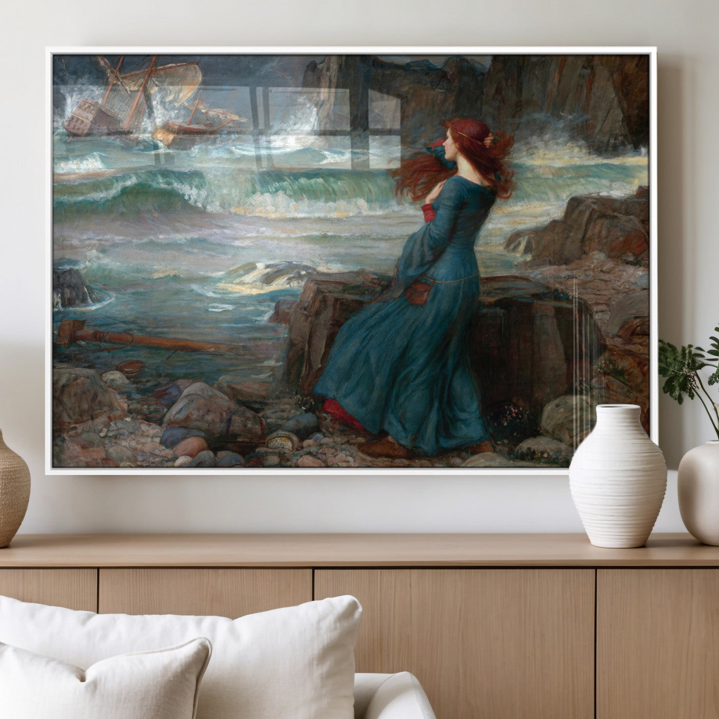 1-MGV-FP-36X24-3P_White-Miranda by the Shore Wall Art Canvas Print – Tempest Scene Ocean Storm – Ready to Hang