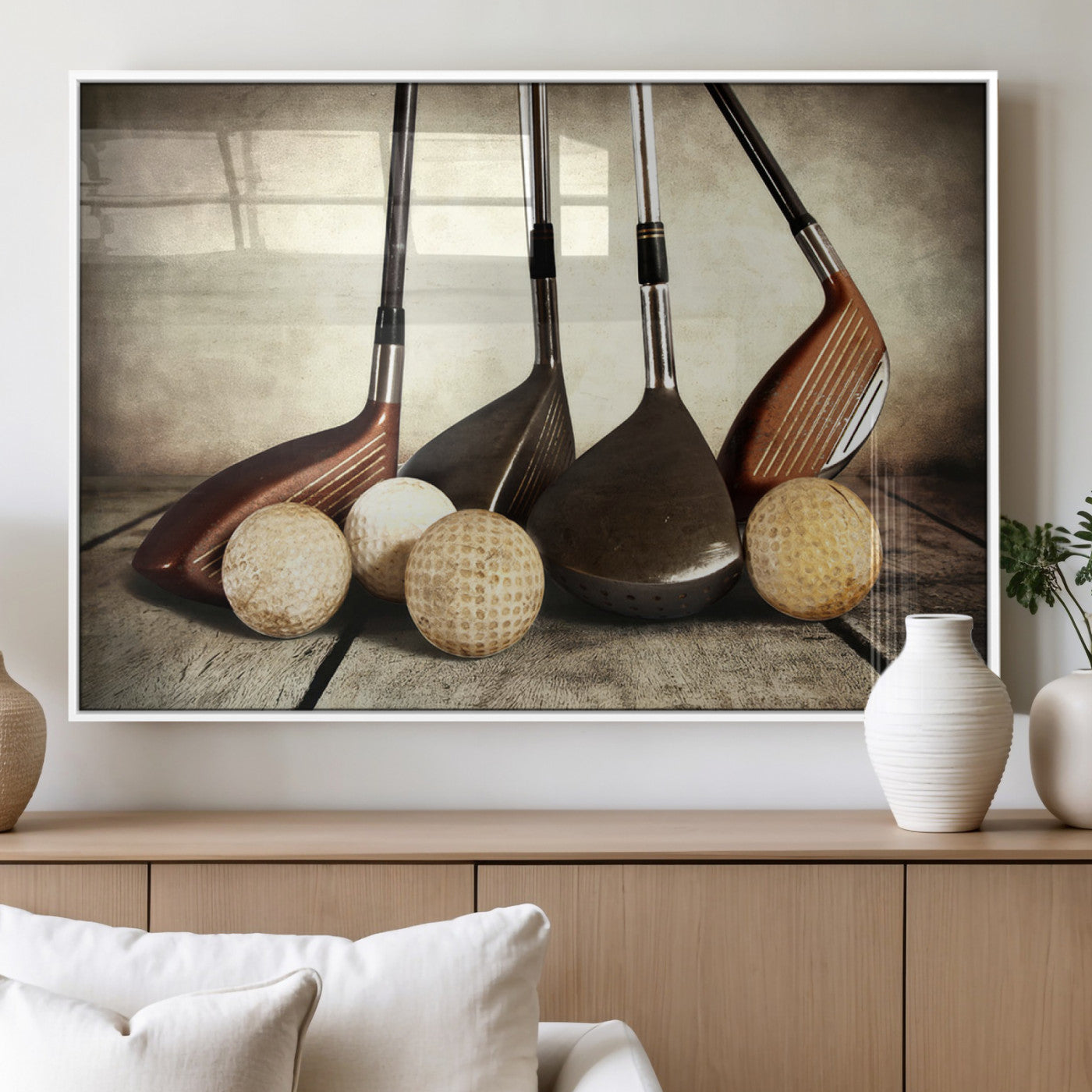 MGV-FP-60X30-3P - Vintage Golf Ball Art | Golf Decor for Man Cave or Office | Ready to Hang and Framed