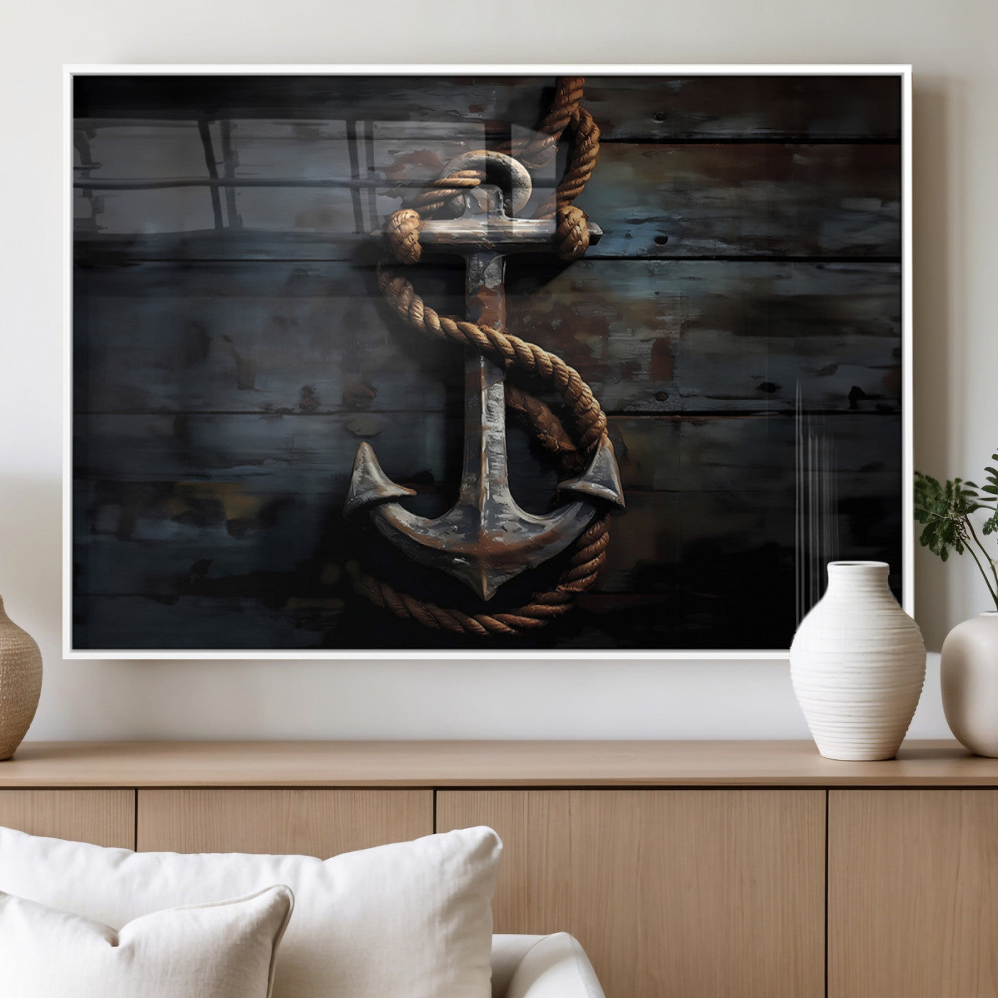 MGV-FP-60X30-3P - 3 Panel Grunge Abstract Anchor Wall Art Canvas Print Set