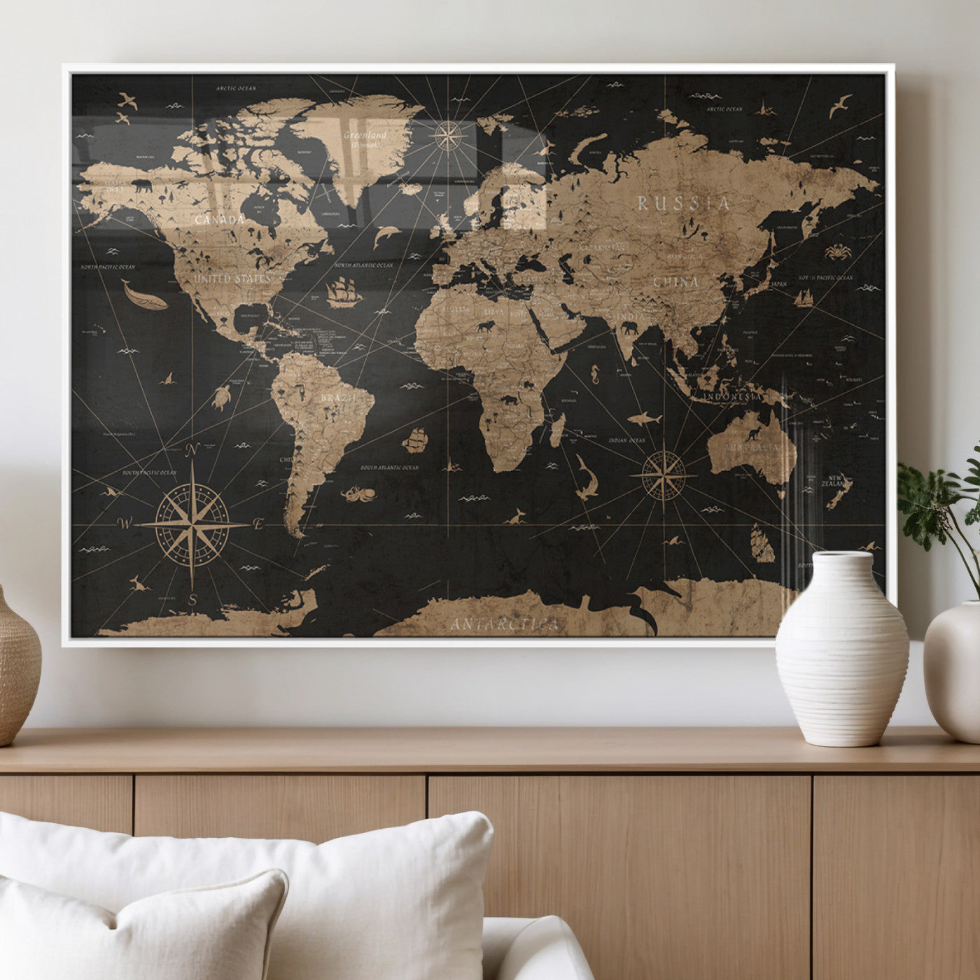 61023-MGV-FP-60X30-3P_White-World Map Canvas Print – Framed Wall Art for Home Decor