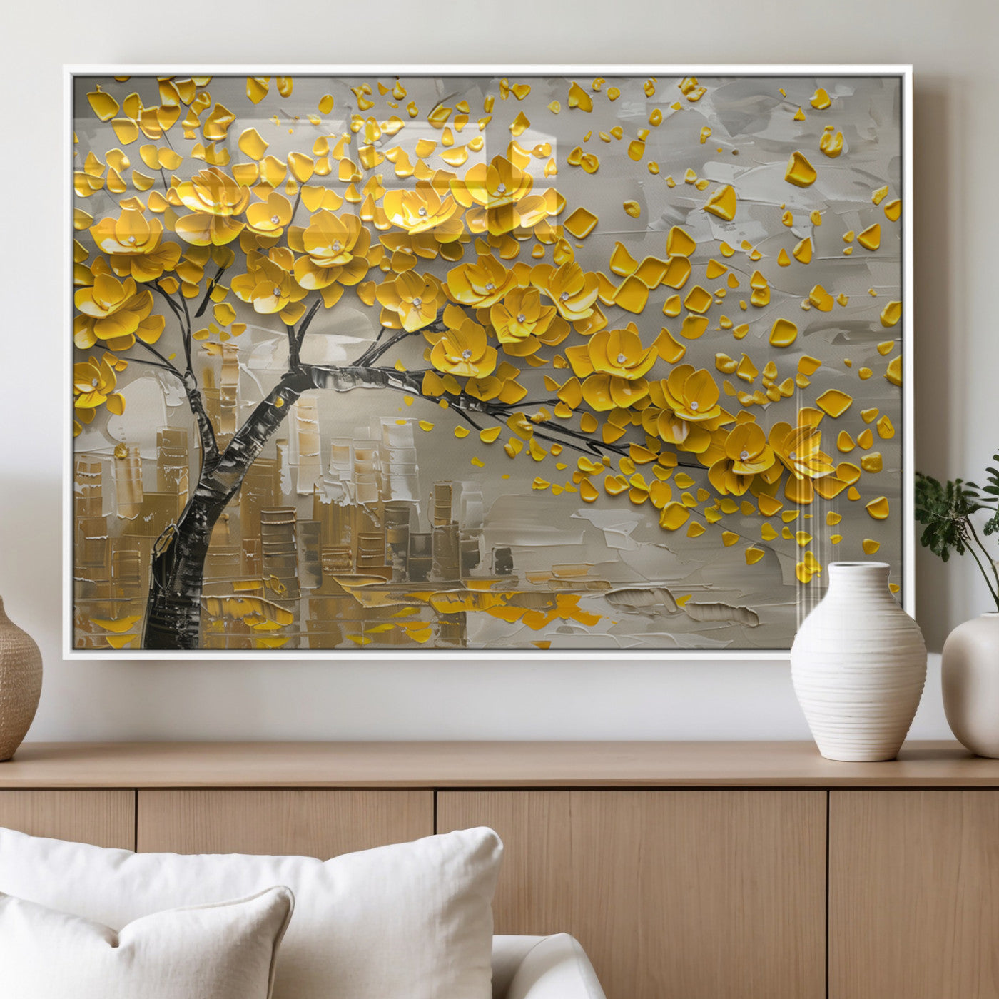 MGV-FP-60X30-3P - Yellow Blossom Tree Canvas Wall Art - Floral Abstract Modern Contemporary Artwork for Living Room or