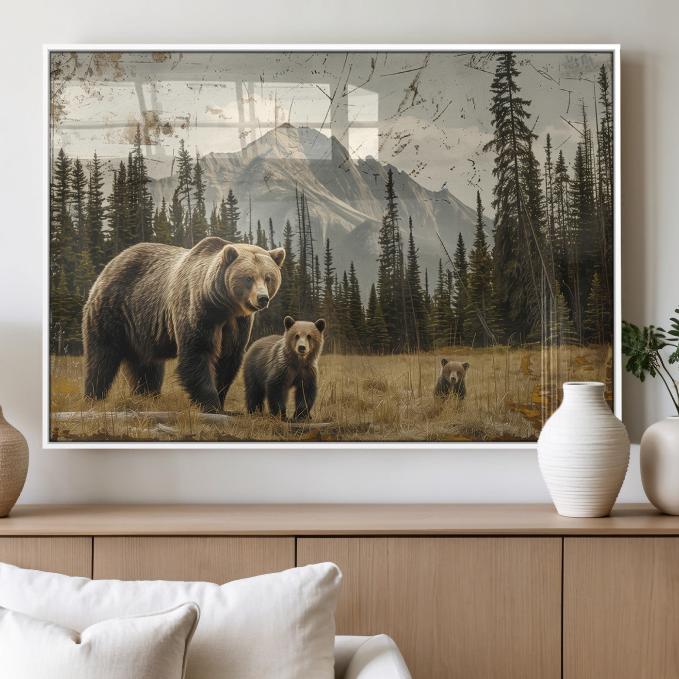 MGV-FP-60X30-3P - Rustic Grizzly 399 Bear Family Wall Art Canvas Print