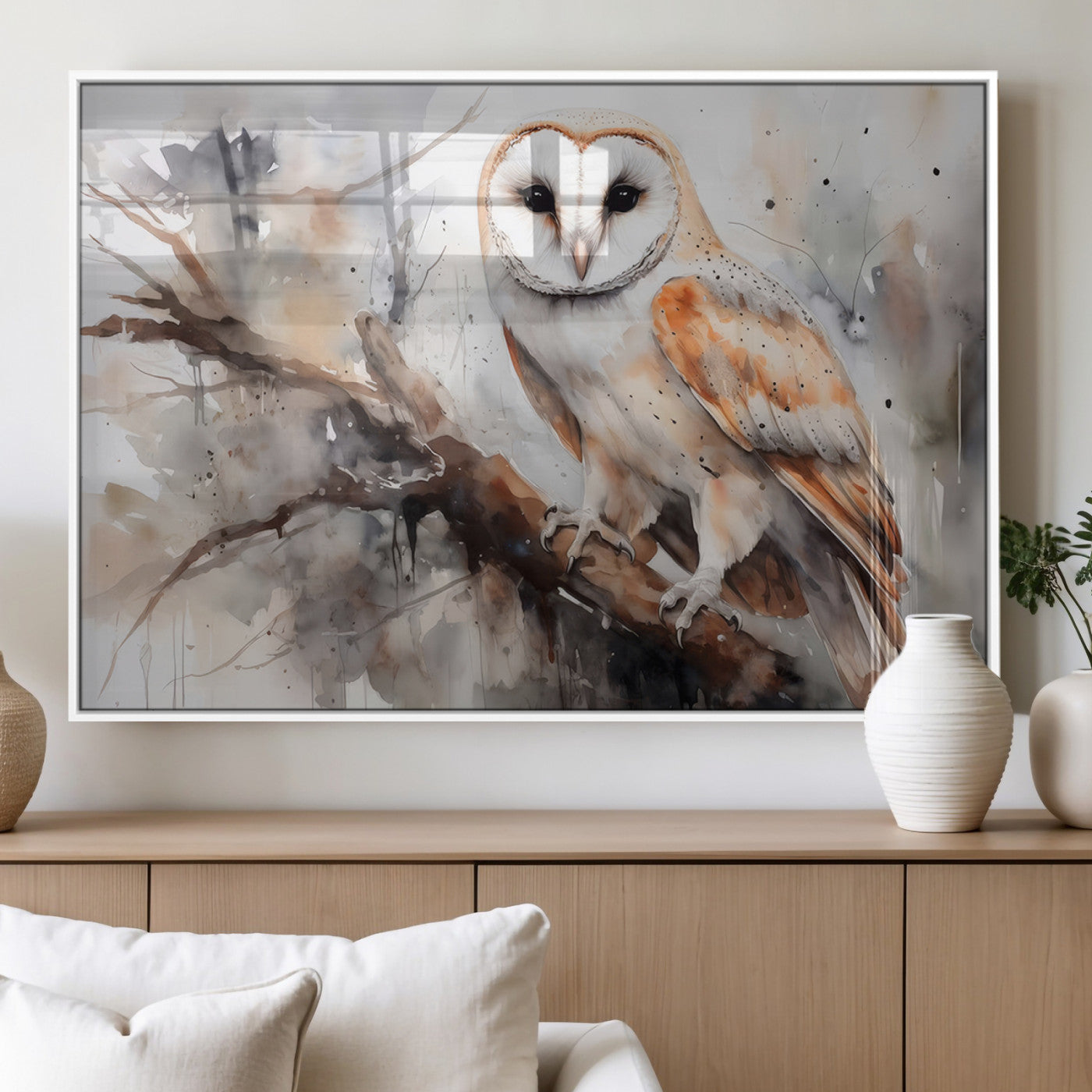 MGV-FP-60X30-3P - Barn Owl Wall Art | Watercolor Barn Owl Canvas Print | Perfect for Farmhouse Wall Decor | Ready to