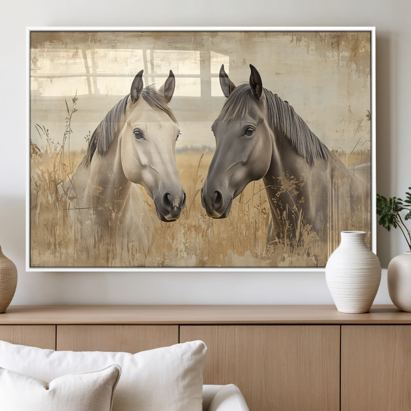 MGV-FP-60X30-3P - Chines Ink Style Grunge Horses Wall Art Canvas Print