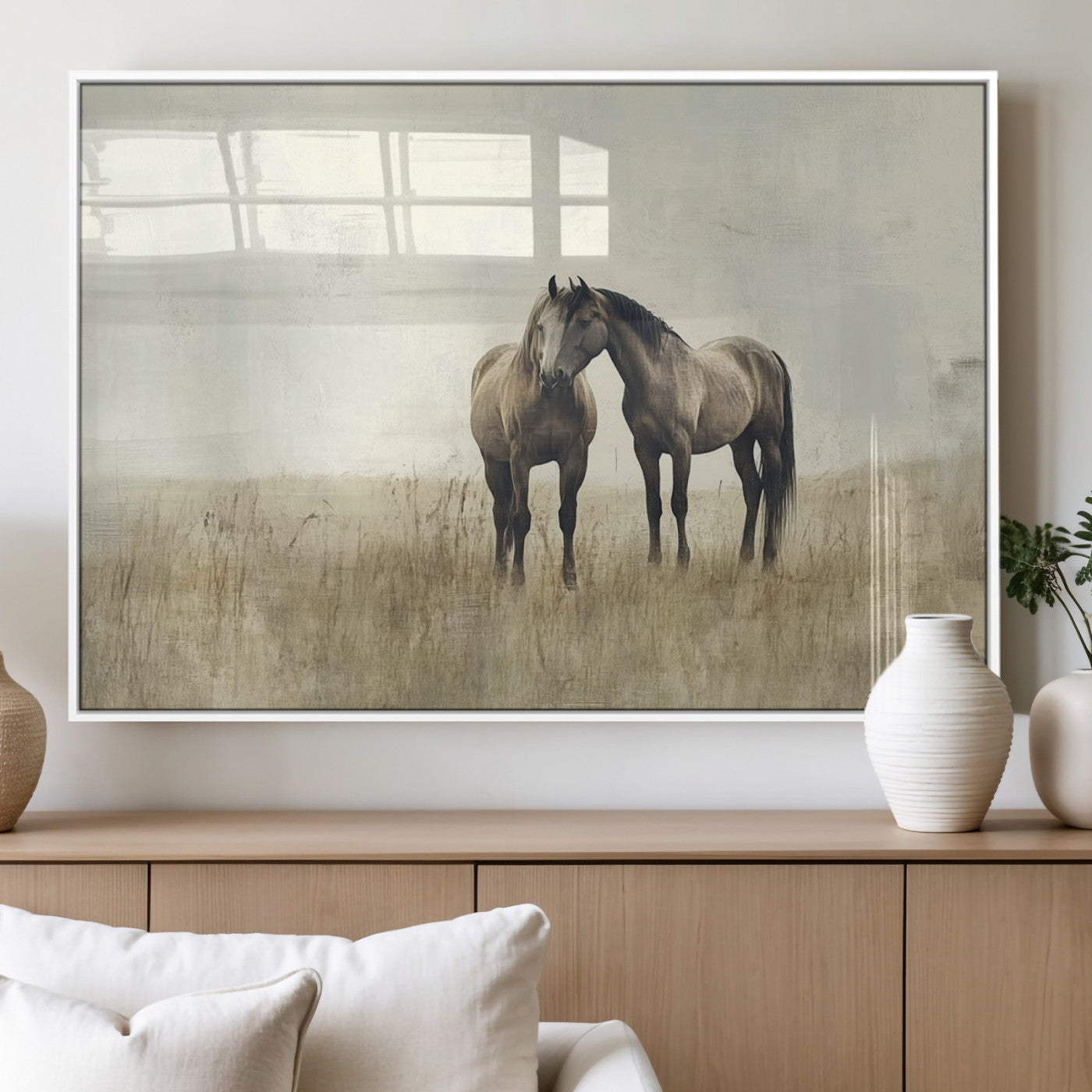 MGV-FP-60X30-3P - Chines Style Grunge Horses Wall Art Canvas Print