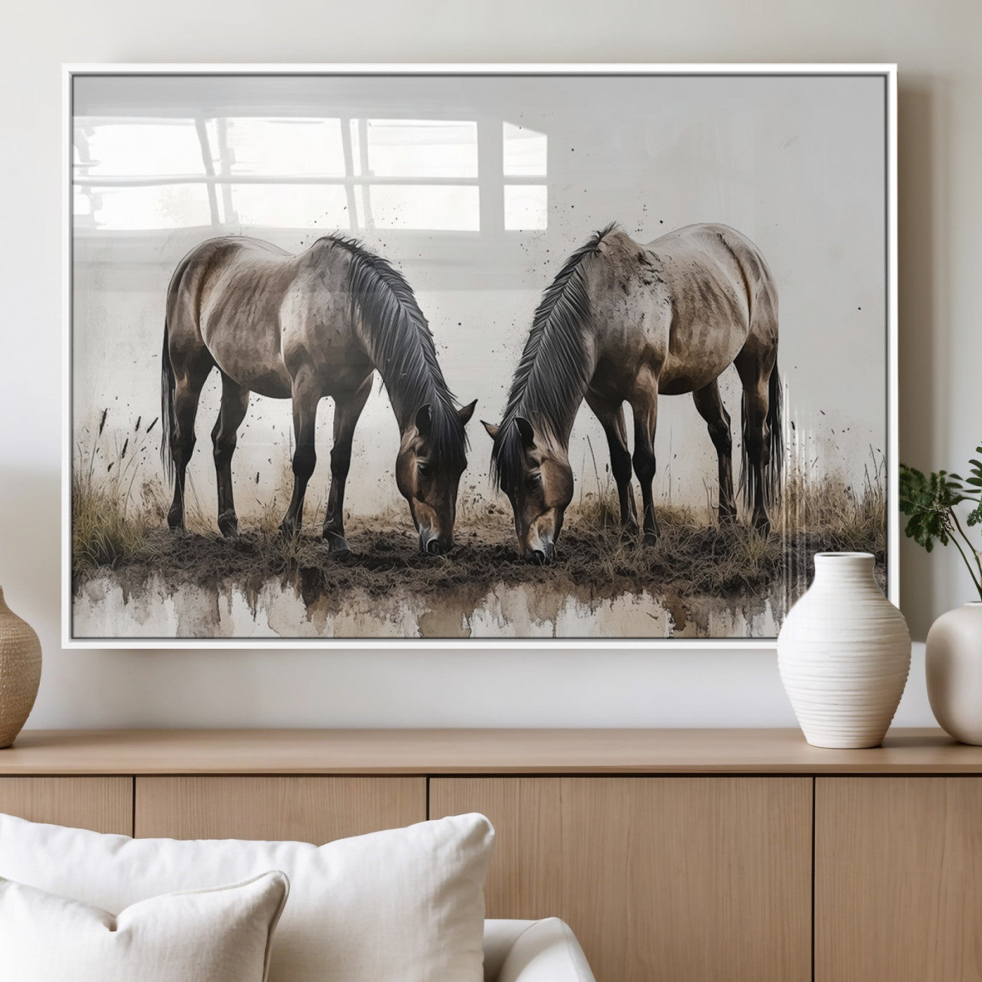 MGV-FP-60X30-3P - Chines Ink Style Horses Wall Art Canvas Print