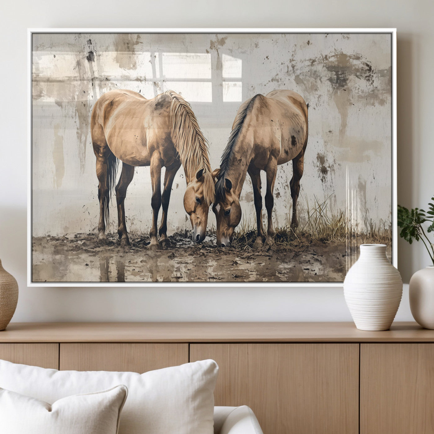 MGV-FP-60X30-3P - Vintage Horses Wall Art | Ready to Hang and Framed Triptych | Western Farmhouse Wall Decor for
