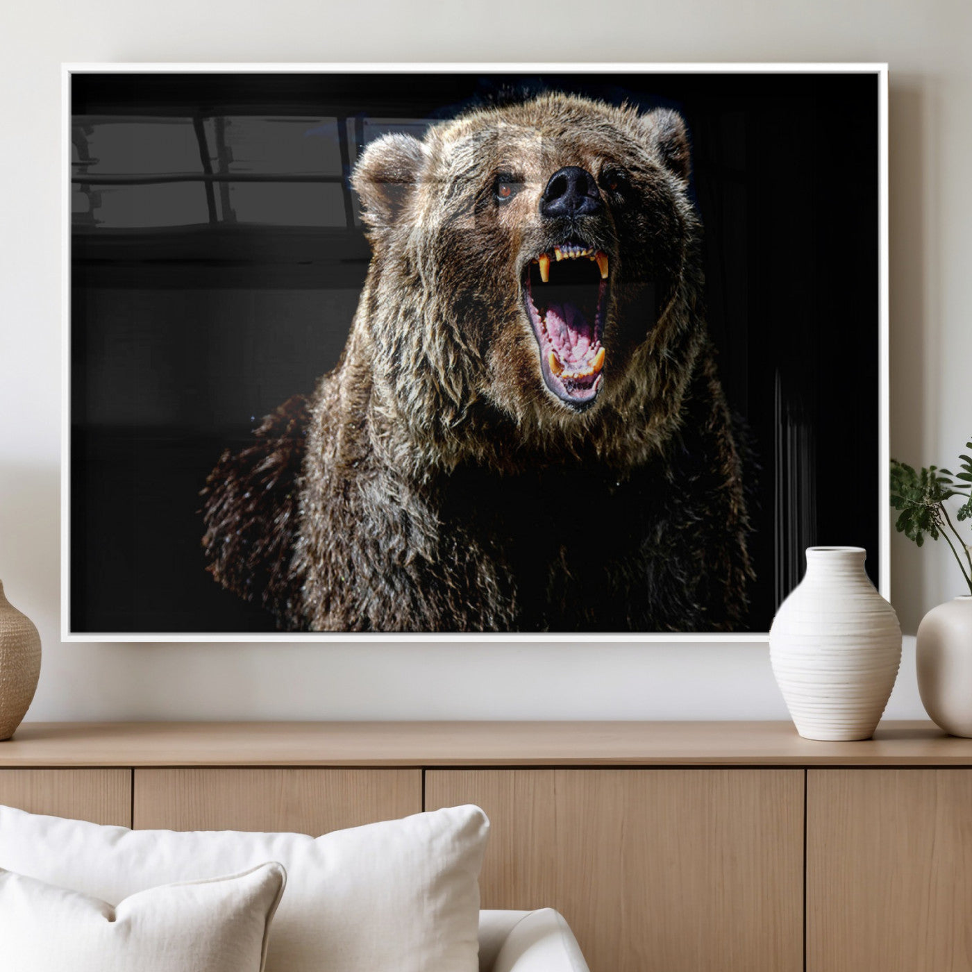 MGV-FP-60X30-3P - Grizzly Bear Canvas Print | Wildlife Wall Art for Cabin Decor | Ready to Hang Framed