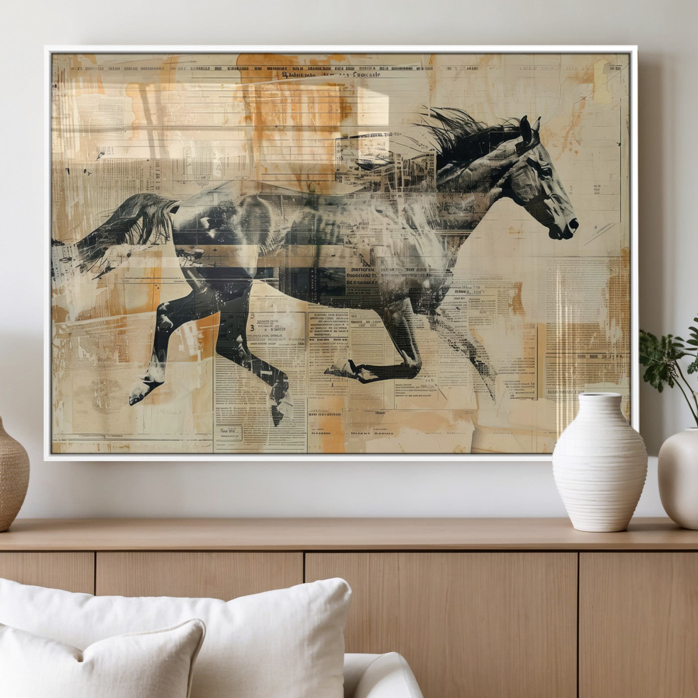 MGV-FP-60X30-3P - Chines Style Running Horse Western Wall Art | Farmhouse Wall Decor | Ready to Hang Framed Canvas