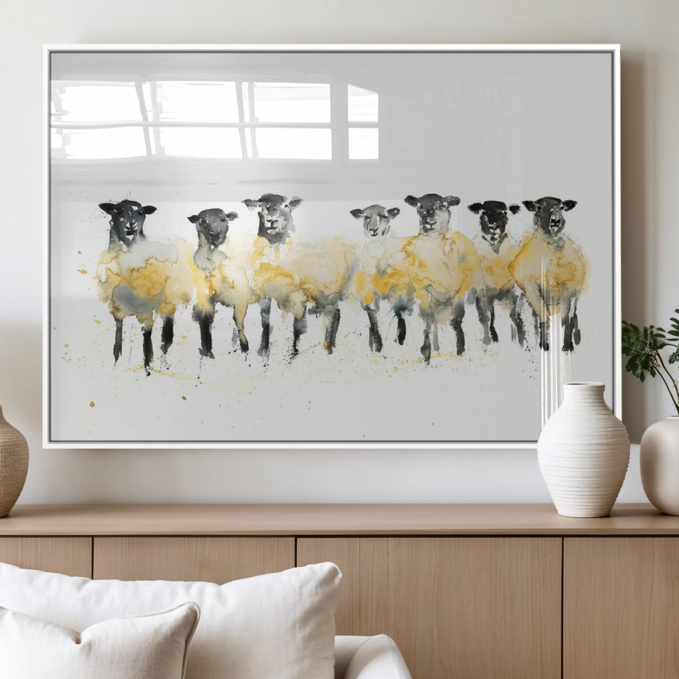 MGV-FP-60X30-3P - Farmhouse Wall Art Sheep Print | Ready to Hang Framed Canvas | Rustic Barn Decor