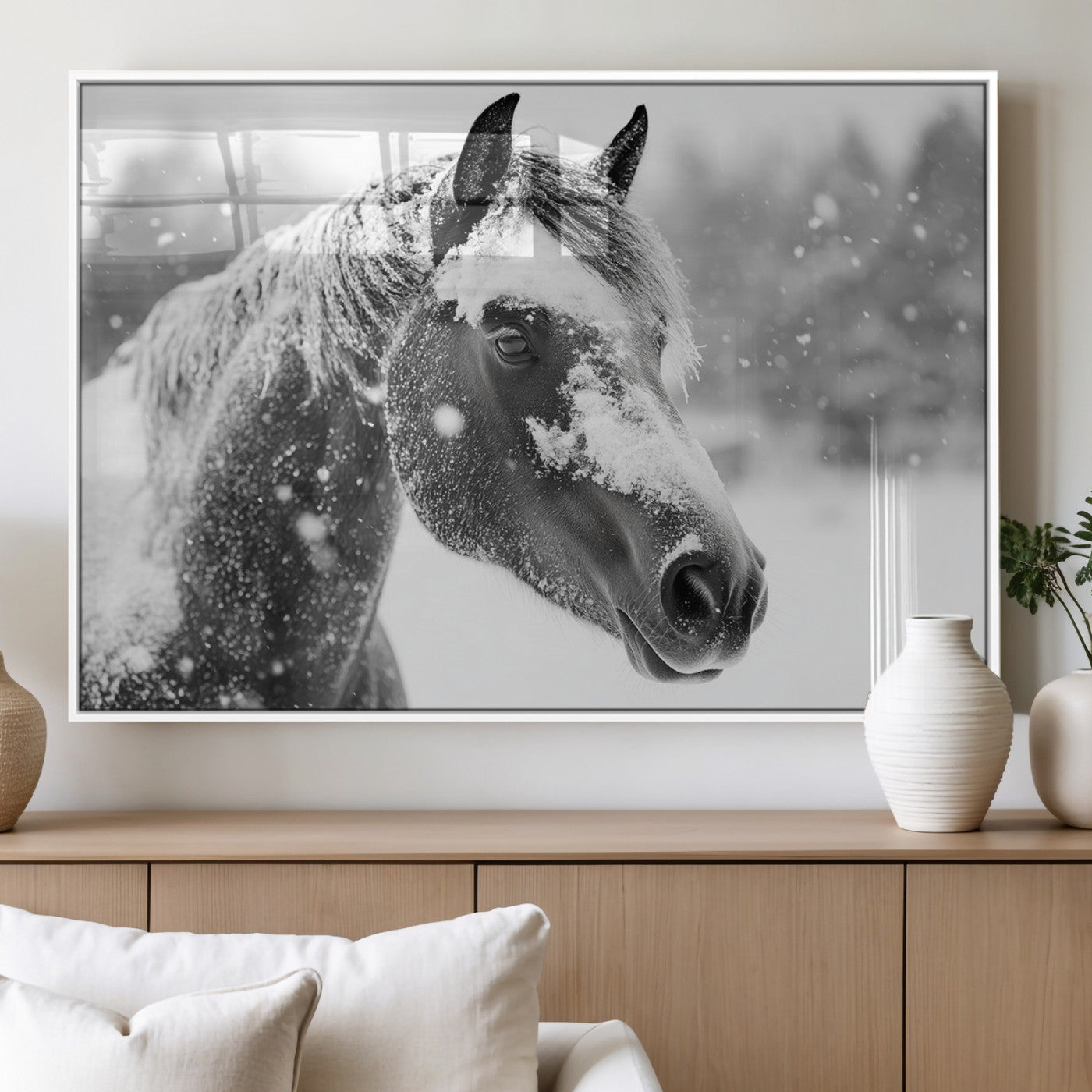 MGV-FP-60X30-3P - Black Horse Winter Wall Art | Ready to Hang and Framed | Farmhouse and Western Wall Decor for Living