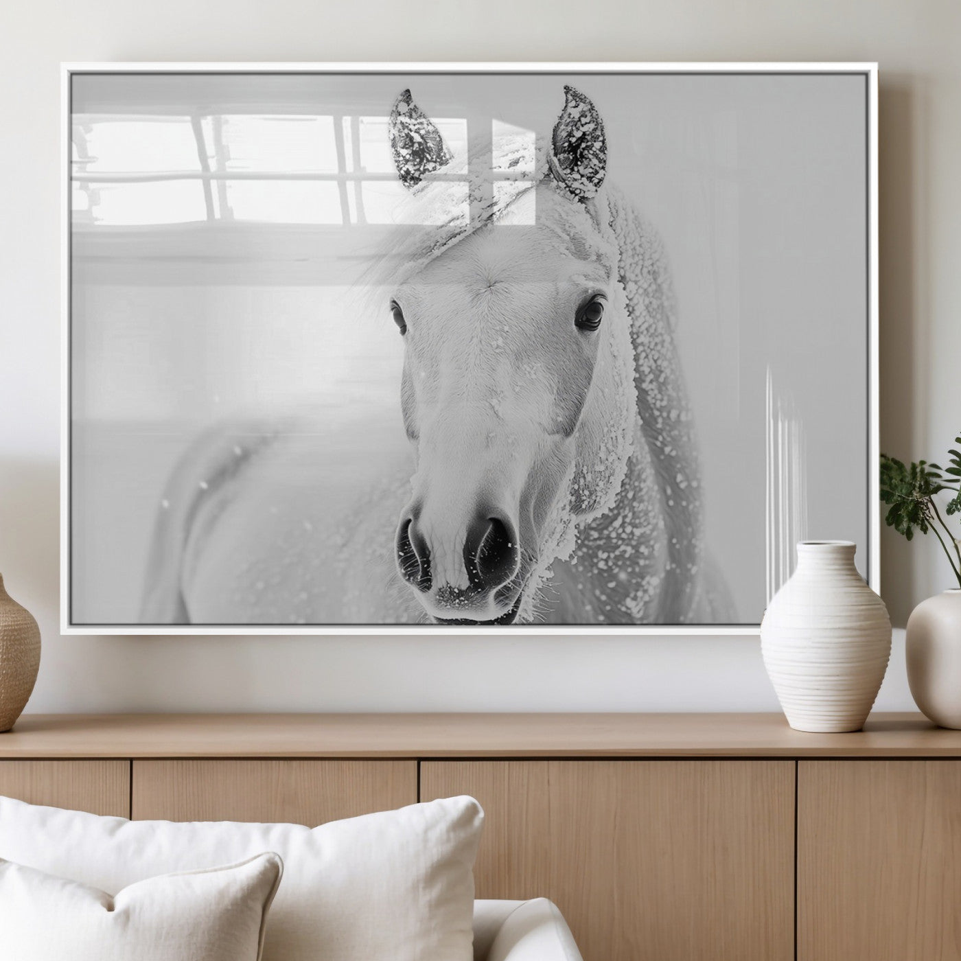 MGV-FP-60X30-3P - Majestic White Horse Wall Art | Ready to Hang and Framed | Farmhouse Wall Decor for Living Room