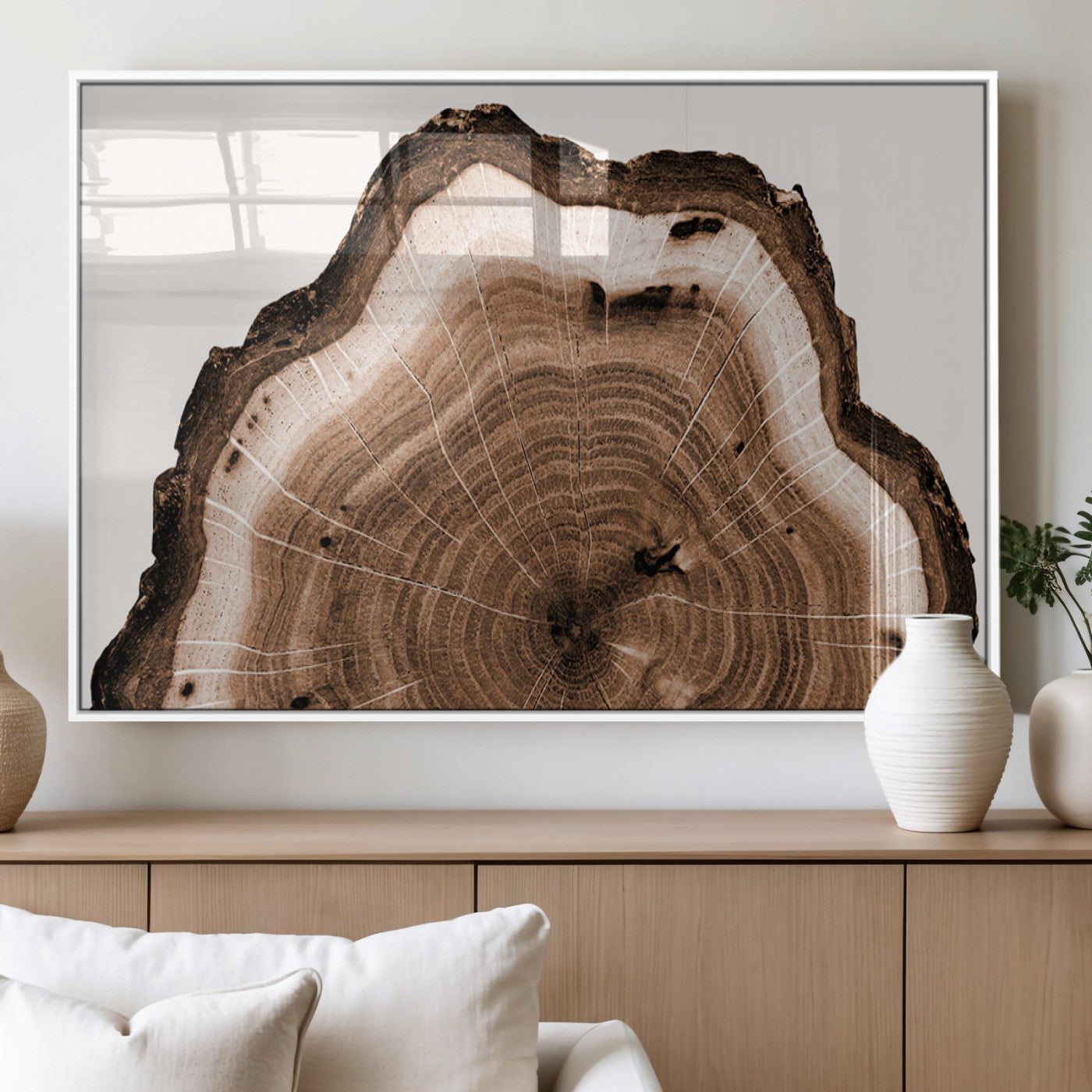 45195-MGV-FP-60X30-3P_White-Rustic Wood Rings Wall Art | Nature-Inspired Tree Ring Canvas Print | Ready to Hang and Framed for