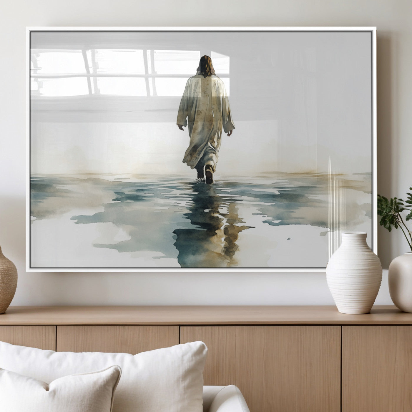 MGV-FP-60X30-3P - Abstract Jesus Wall Art Canvas Print, Christian Wall Art, Jesus Christ Walking