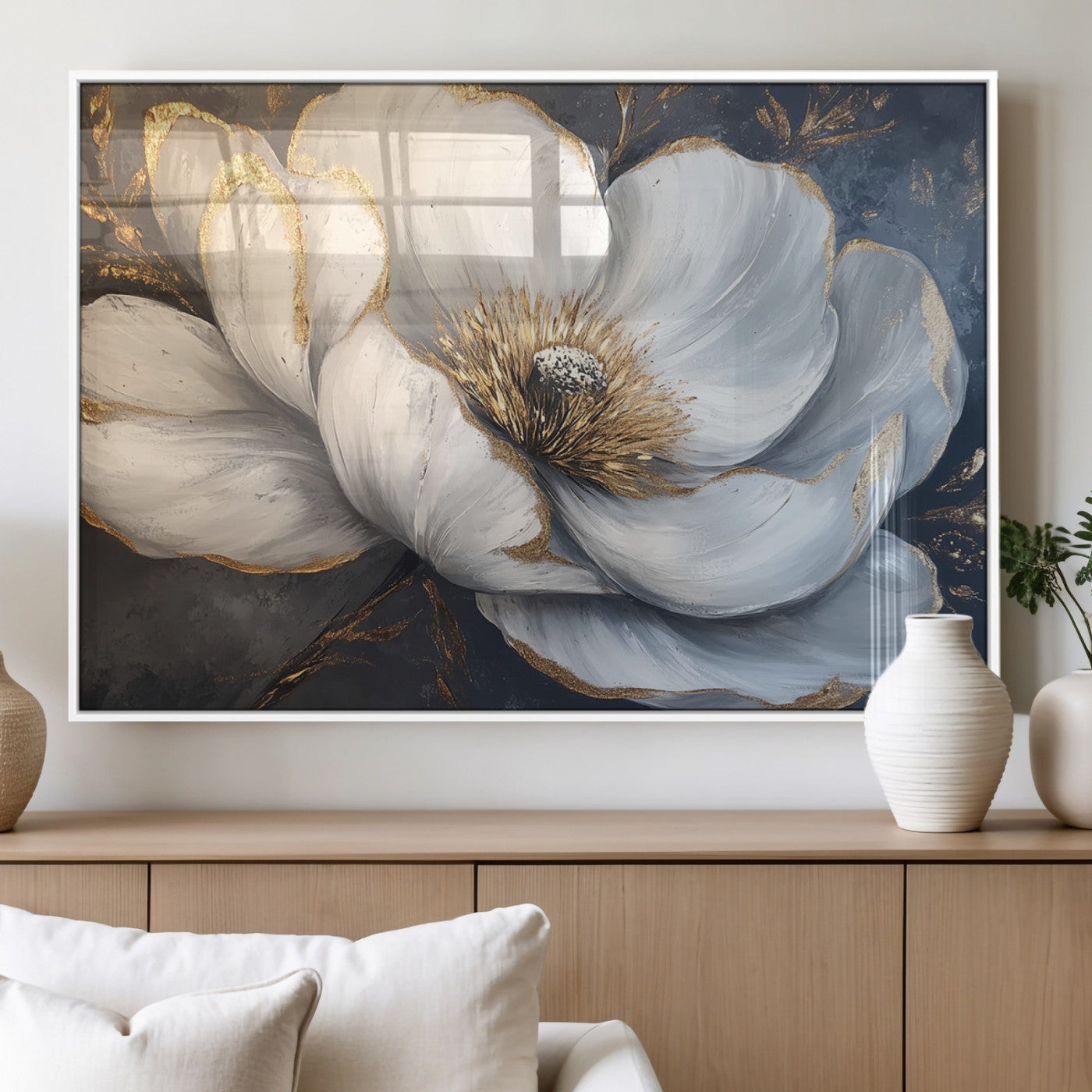 MGV-FP-36X24-3P - White Magnolia Flower Wall Art Canvas Print | Abstract Floral Wall Decor | Elegant Bloom Artwork |