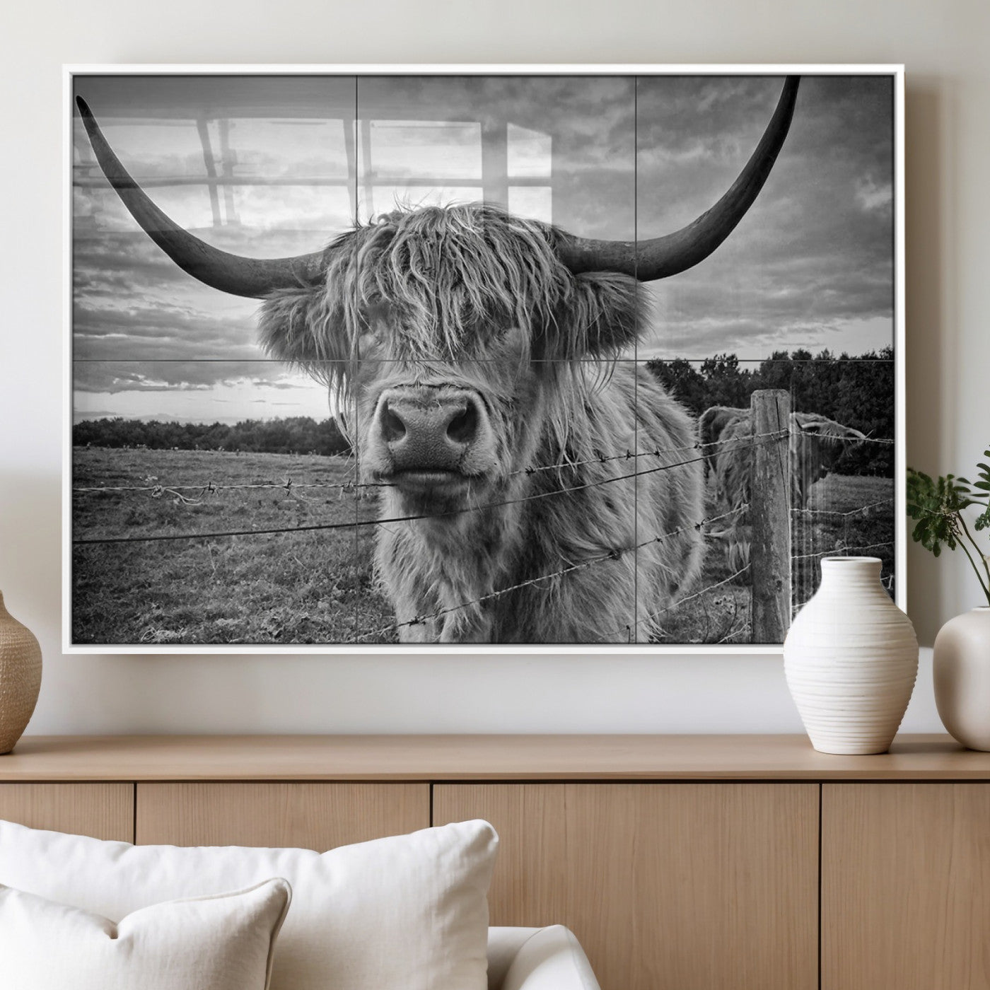 MGV-FP-60X30-3P - Scottish Highland Cow Wall Art Canvas Print | Ready to Hang and Framed | Rustic Farmhouse Decor