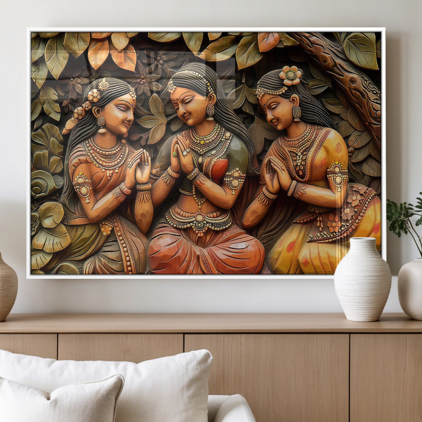 MGV-FP-60X30-3P - Indian Woman Statue Wall Art Canvas Print
