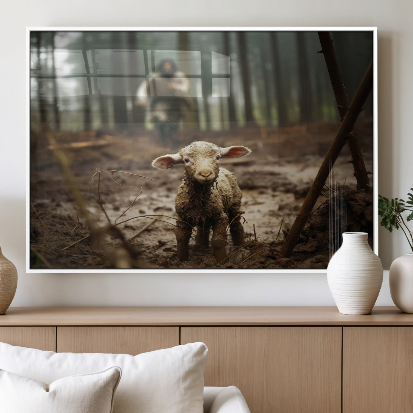 MGV-FP-60X30-3P - Jesus Running After a Lost Lamb Canvas Wall Art Print