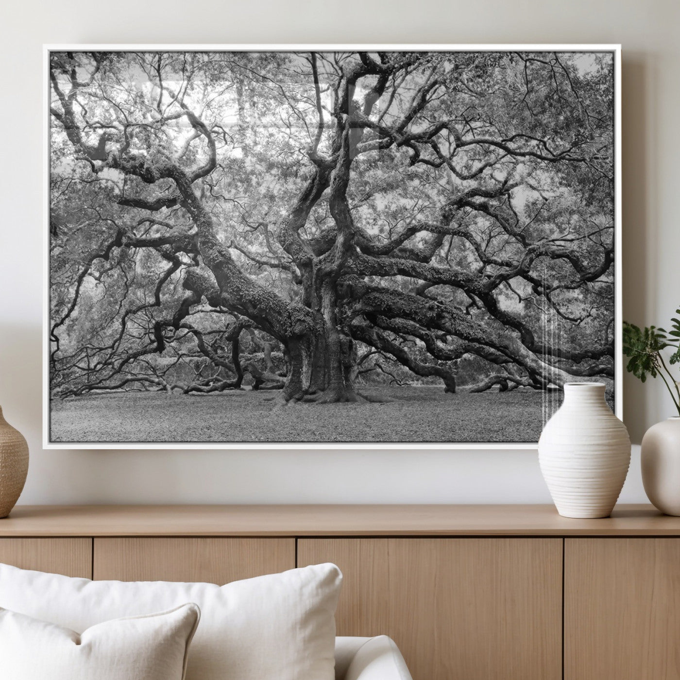 MGV-FP-60X30-3P - Black White Angel Oak Tree Wall Art - Timeless Nature-Inspired Canvas for Rustic, Modern, or