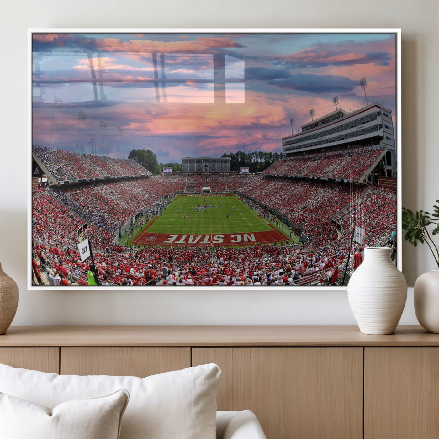MGV-FP-60X30-3P - Carter-Finley Stadium Art Sunset Game Triple Canvas Wall Art - NC State Wolfpack Football Match