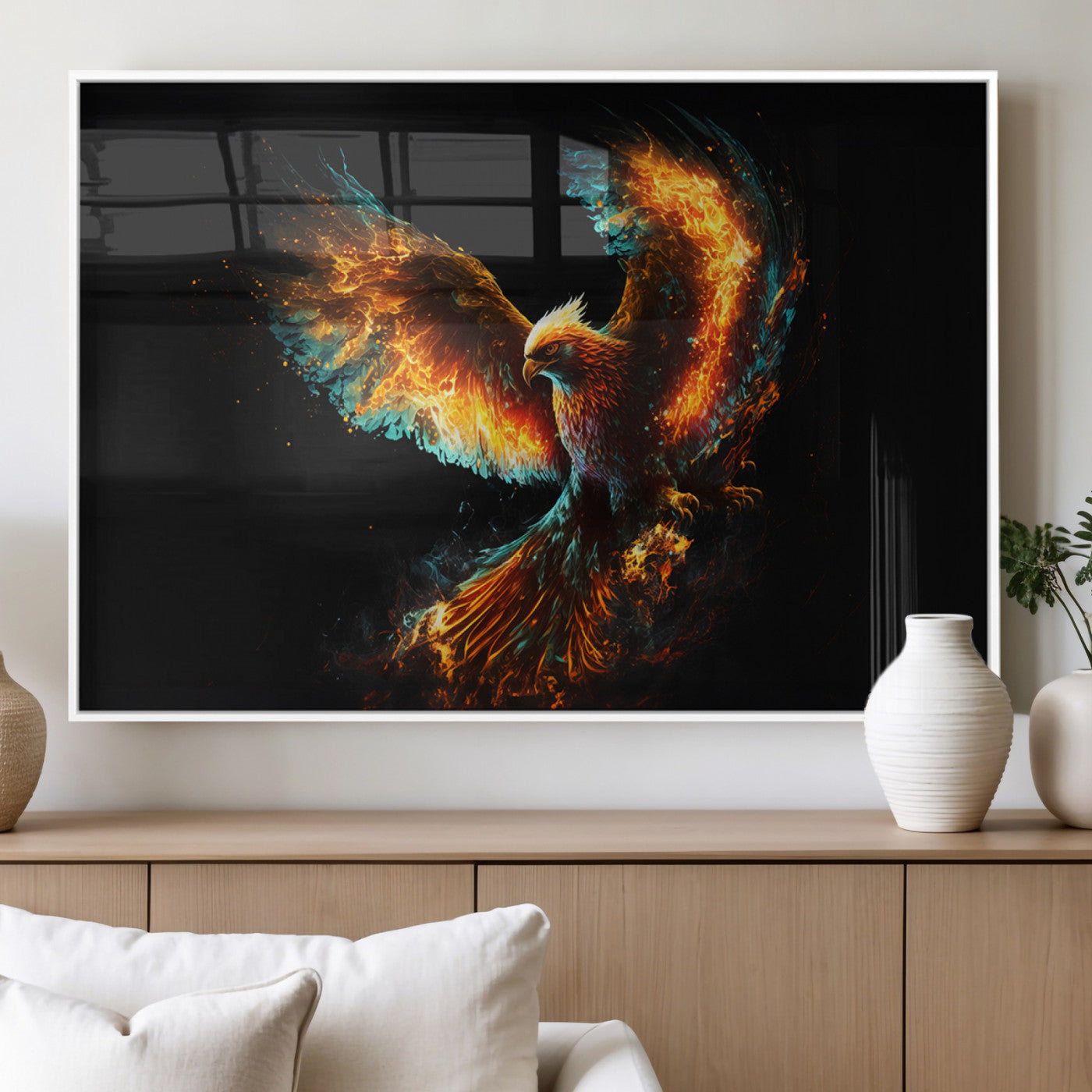 MGV-FP-60X30-3P - Fiery Phoenix Canvas Print | Ready to Hang Wall Art | Bold Fantasy Decor for Living Room | Majestic