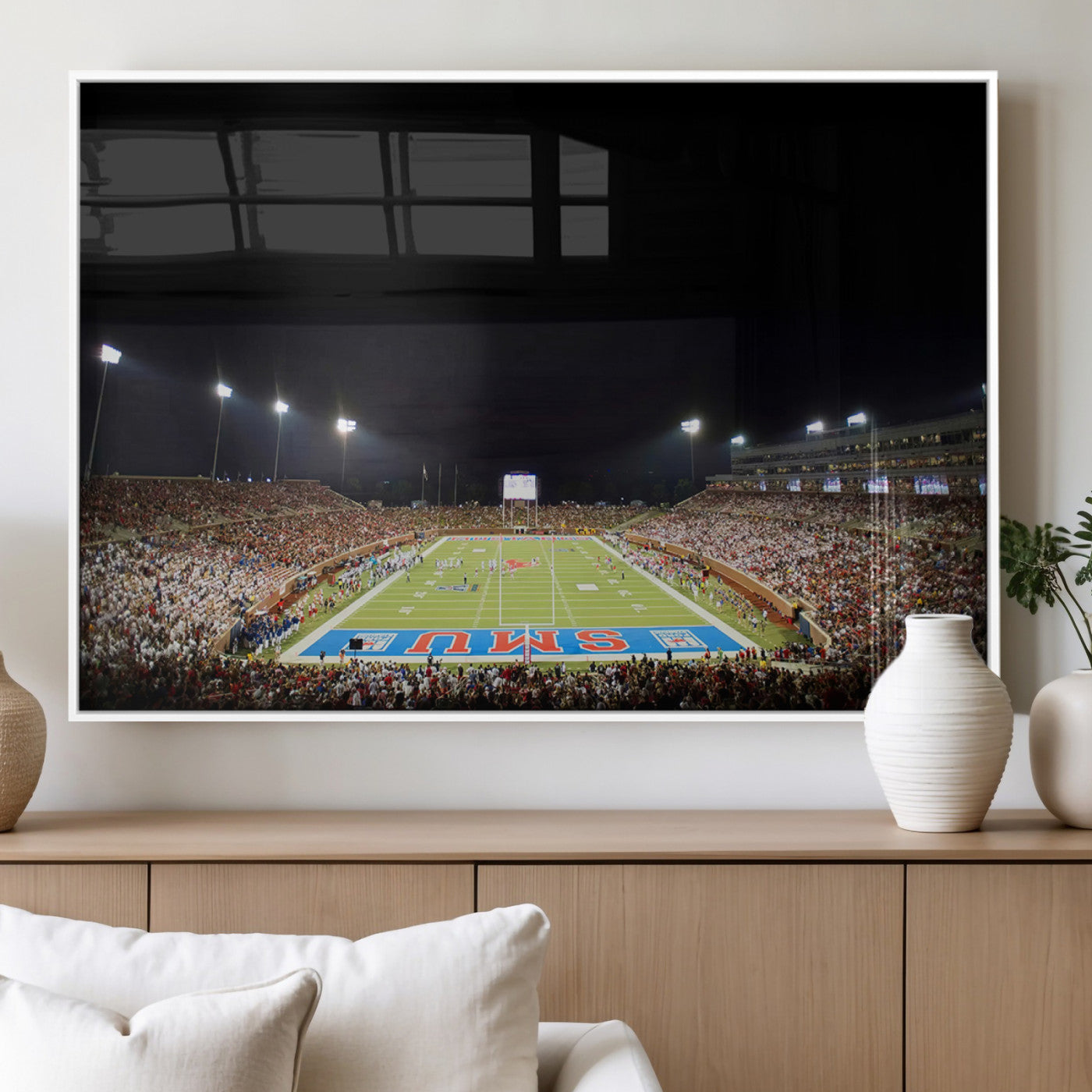 MGV-FP-60X30-3P - SMU Mustangs Football Team Print - Dallas Gerald J. Ford Stadium Wall Art Canvas Print