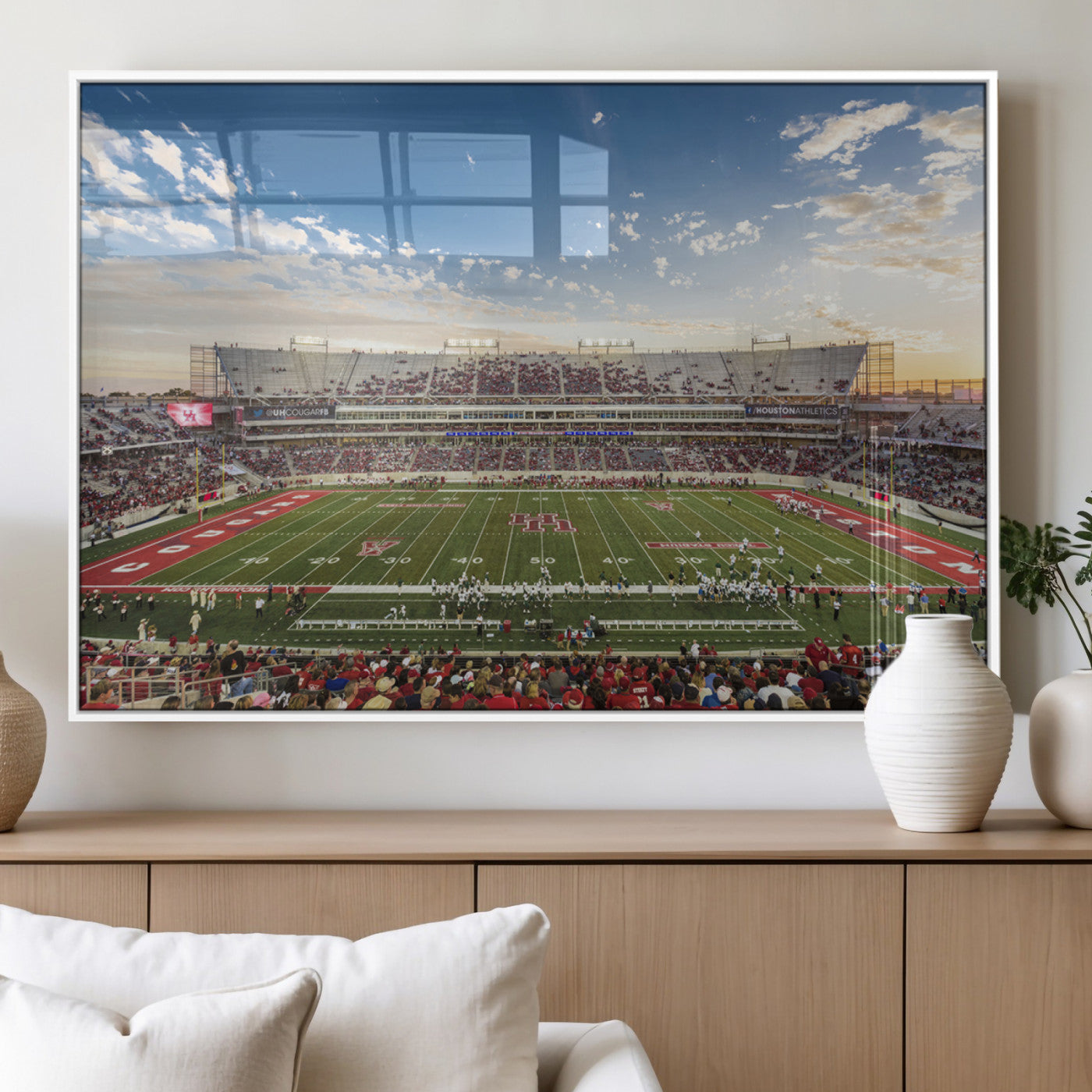 MGV-FP-60X30-3P - Framed Houston Cougars Football Team Print - Houston TDECU Stadium Wall Art Canvas Print
