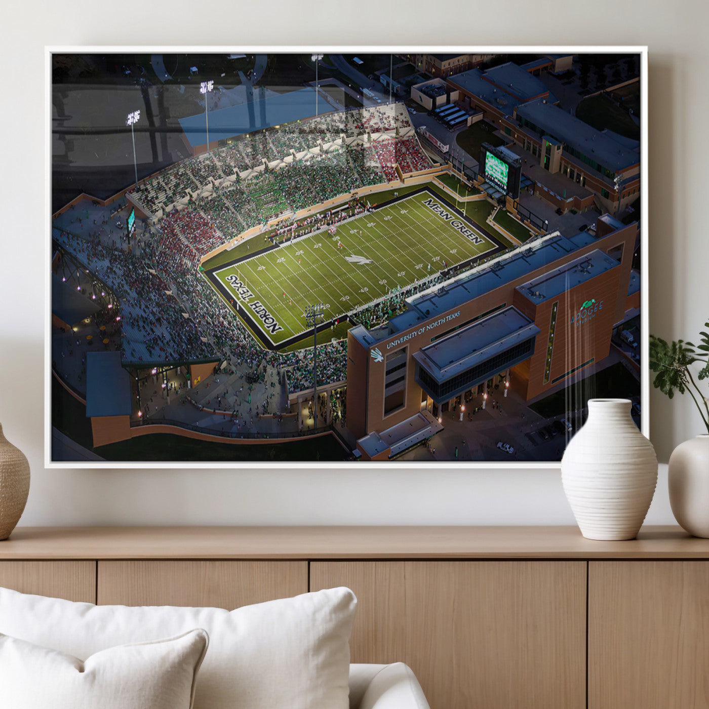 MGV-FP-60X30-3P - University of North Texas Mean Green Football Artwork, Football Team Print - Denton DATCU Stadium