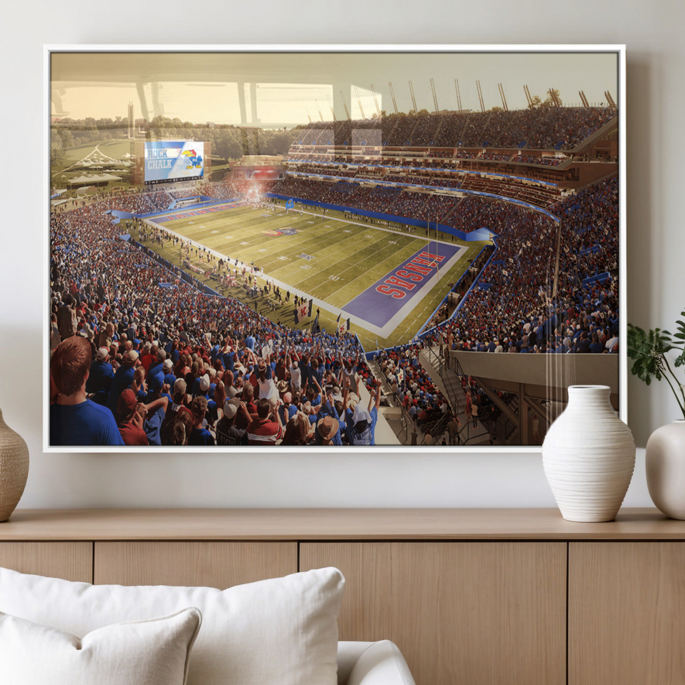 MGV-FP-60X30-3P - University of Kansas Jayhawks Football Team Print - Lawrence Kansas Memorial Stadium Wall Art Canvas