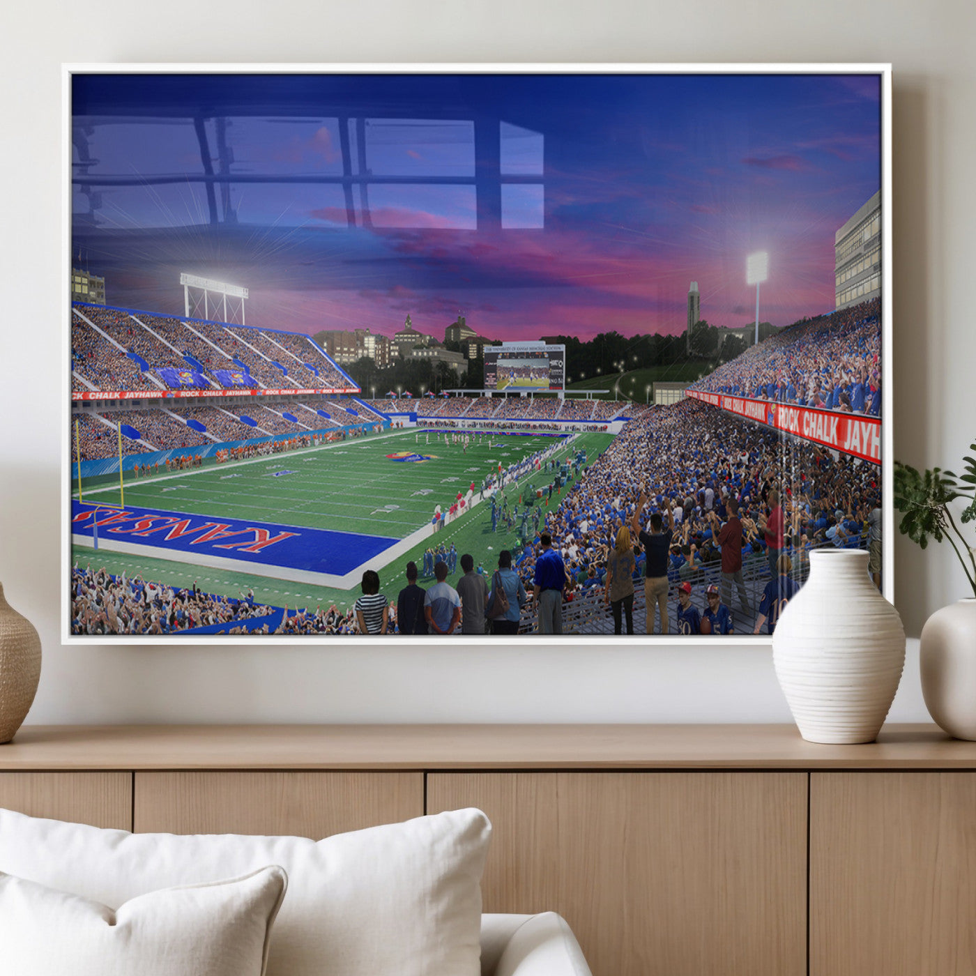 MGV-FP-60X30-3P - University of Kansas Jayhawks Football Team Print Canvas- Lawrence Kansas Memorial Stadium Wall Art
