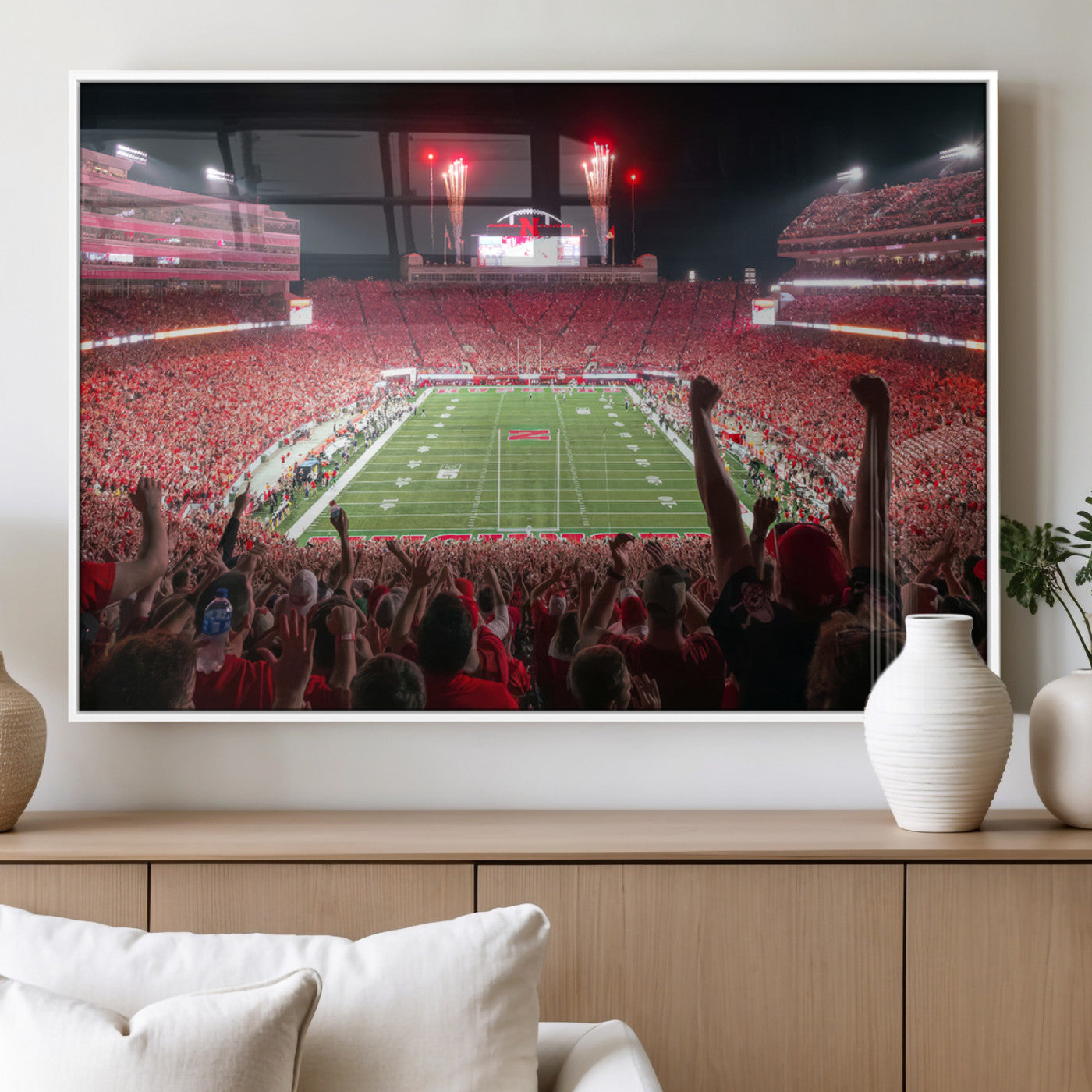 MGV-FP-60X30-3P - University of Nebraska Cornhuskers Football Team Print - Lincoln Memorial Stadium Wall Art Canvas