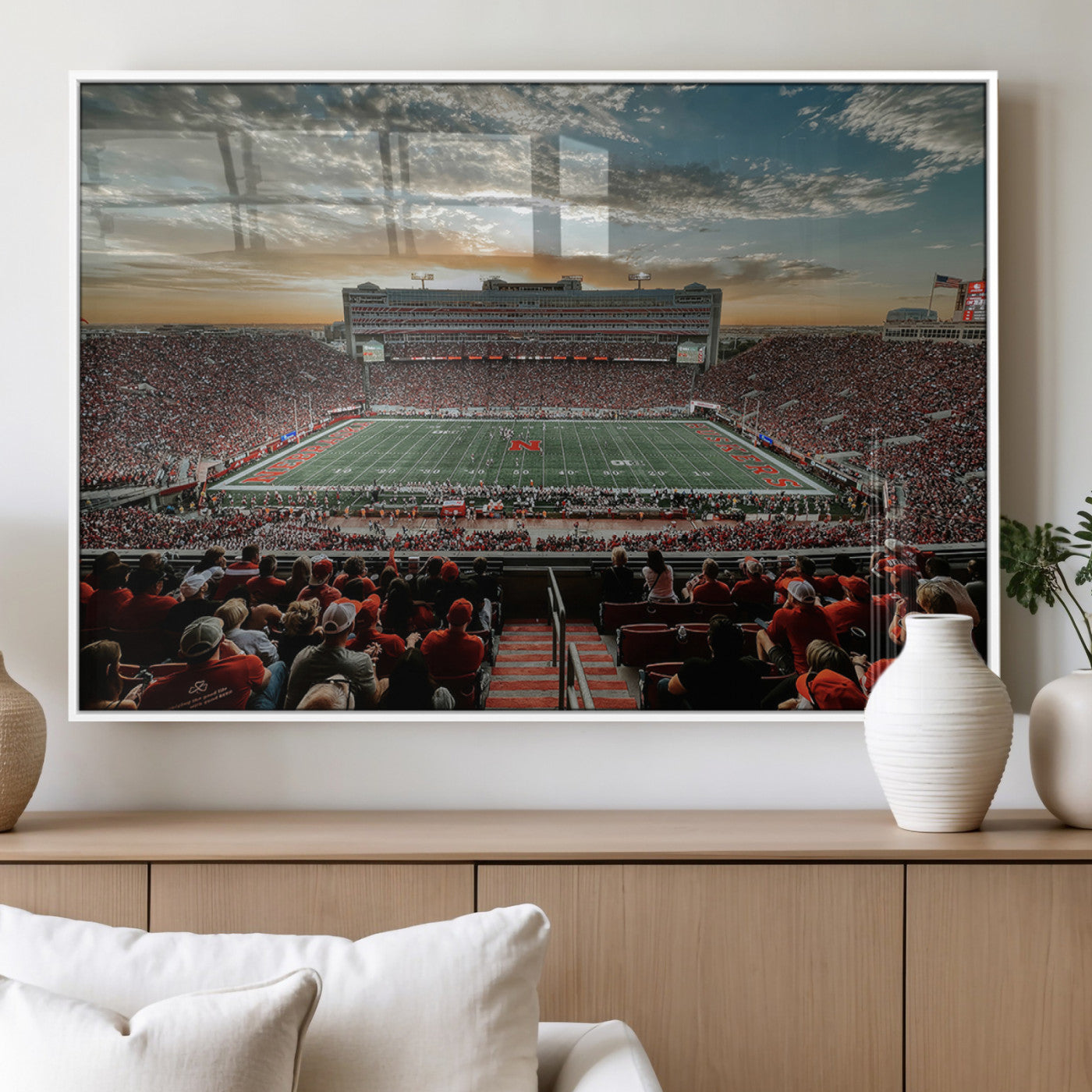 MGV-FP-60X30-3P - University of Nebraska Cornhuskers Football Team Print - Lincoln Memorial Stadium Art Canvas Print