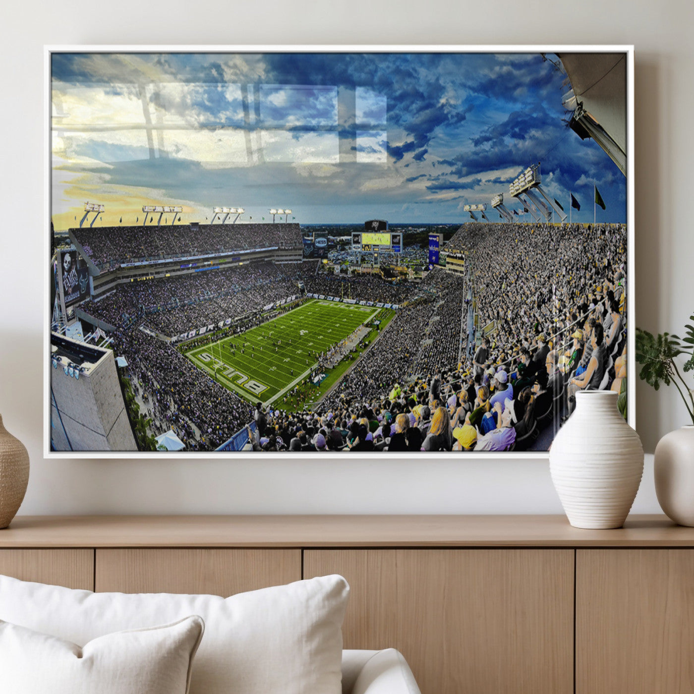 MGV-FP-60X30-3P - Framed USF Bulls Football Team Print - Tampa Raymond James Stadium Wall Art Canvas Print