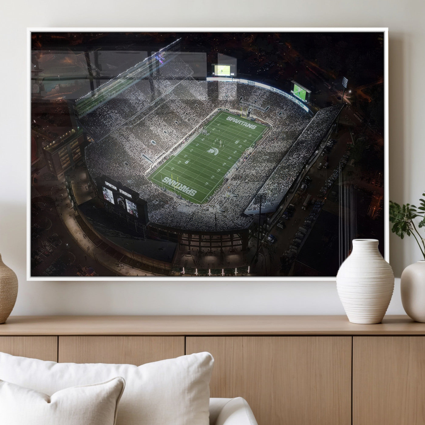 MGV-FP-60X30-3P - Michigan State Spartans Football Team Print - East Lansing Spartan Stadium Print Wall Art