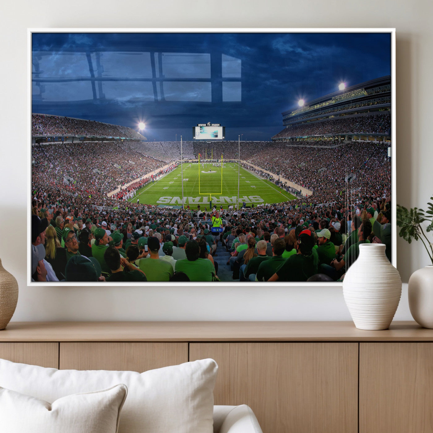 MGV-FP-60X30-3P - Michigan State Spartans Football Team Print - East Lansing Spartan Stadium Wall Art Canvas Print
