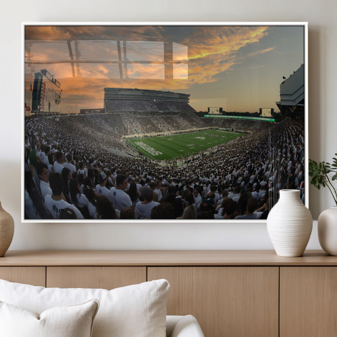 MGV-FP-60X30-3P - Michigan State Spartans Football Team Print - East Lansing Spartan Stadium Wall Art Canvas Print