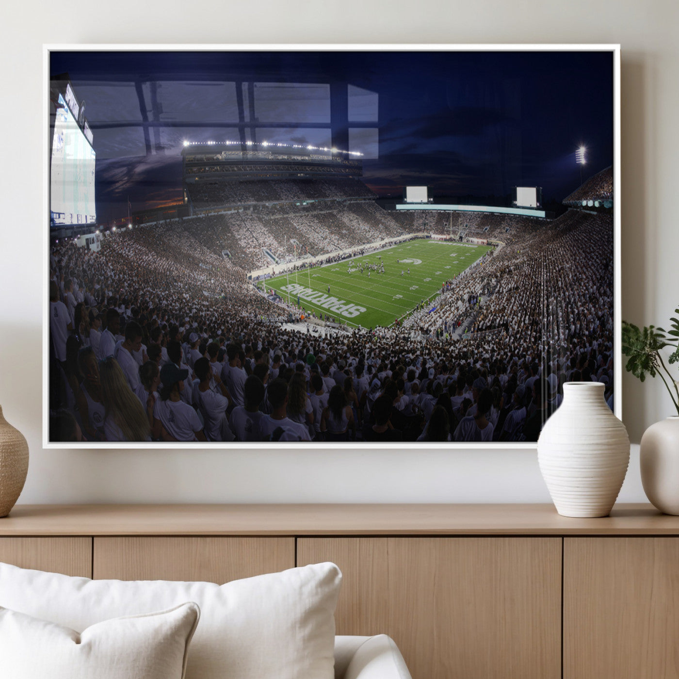 MGV-FP-60X30-3P - Michigan State Spartans Canvas, Framed Football Team Print - East Lansing Spartan Stadium Wall Art