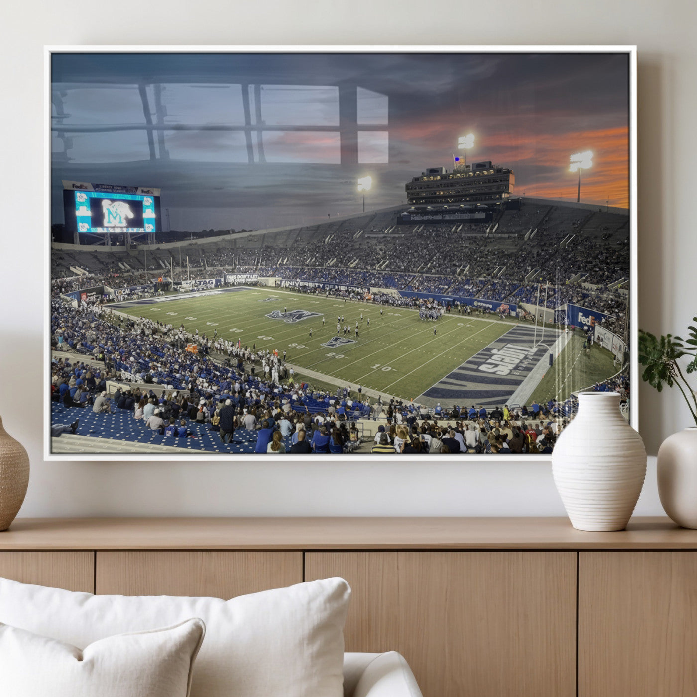 MGV-FP-60X30-3P - Memphis Tigers Football Team Print - Memphis Simmons Bank Liberty Stadium Wall Art Canvas Print