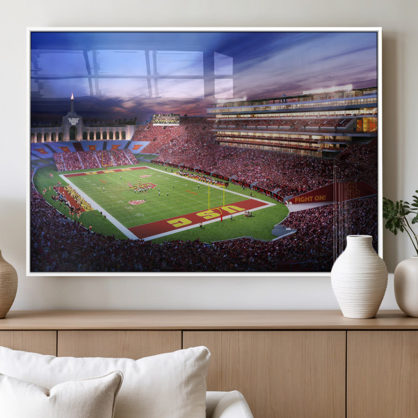 MGV-FP-60X30-3P - The University of Southern California USC Trojans Football Team Print - Los Angeles Memorial