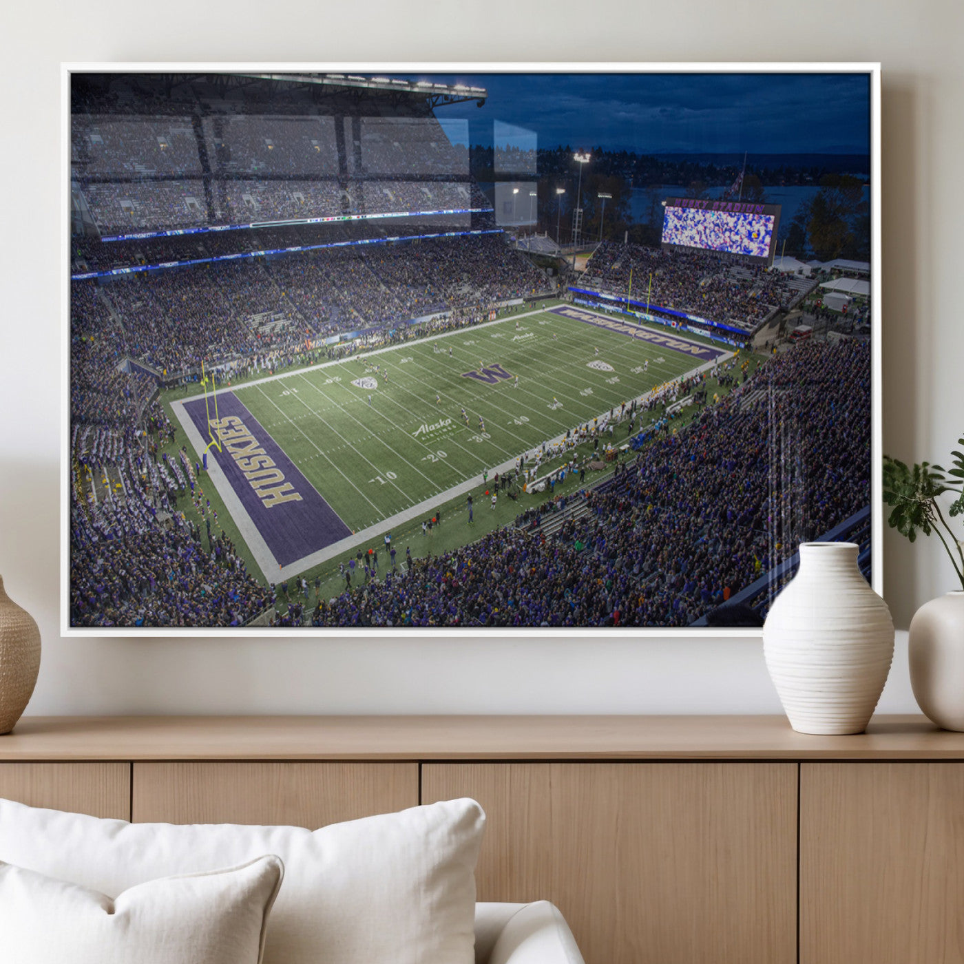 MGV-FP-60X30-3P - The University of Washington Huskies Football Team Print - Seattle Husky Stadium Wall Art Canvas