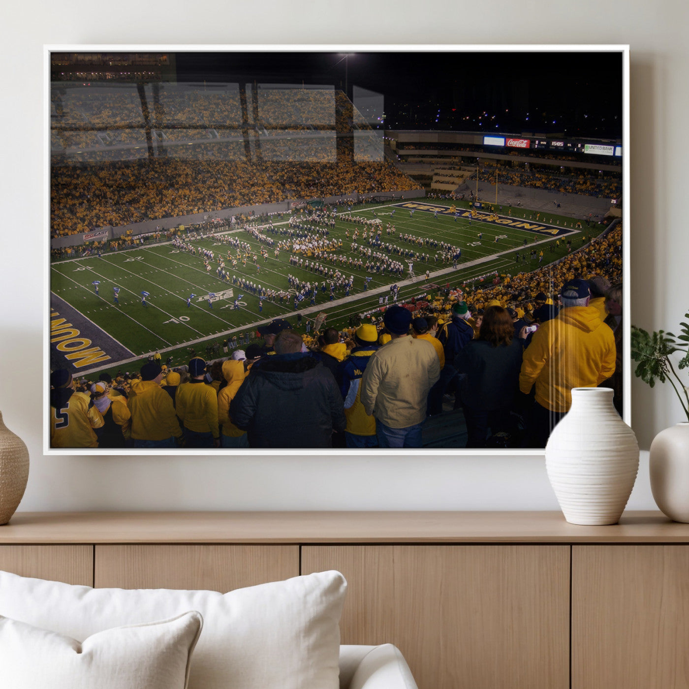 MGV-FP-60X30-3P - West Virginia Uni Mountaineers Football Team Print - Milan Puskar Stadium Canvas Print Wall Art,