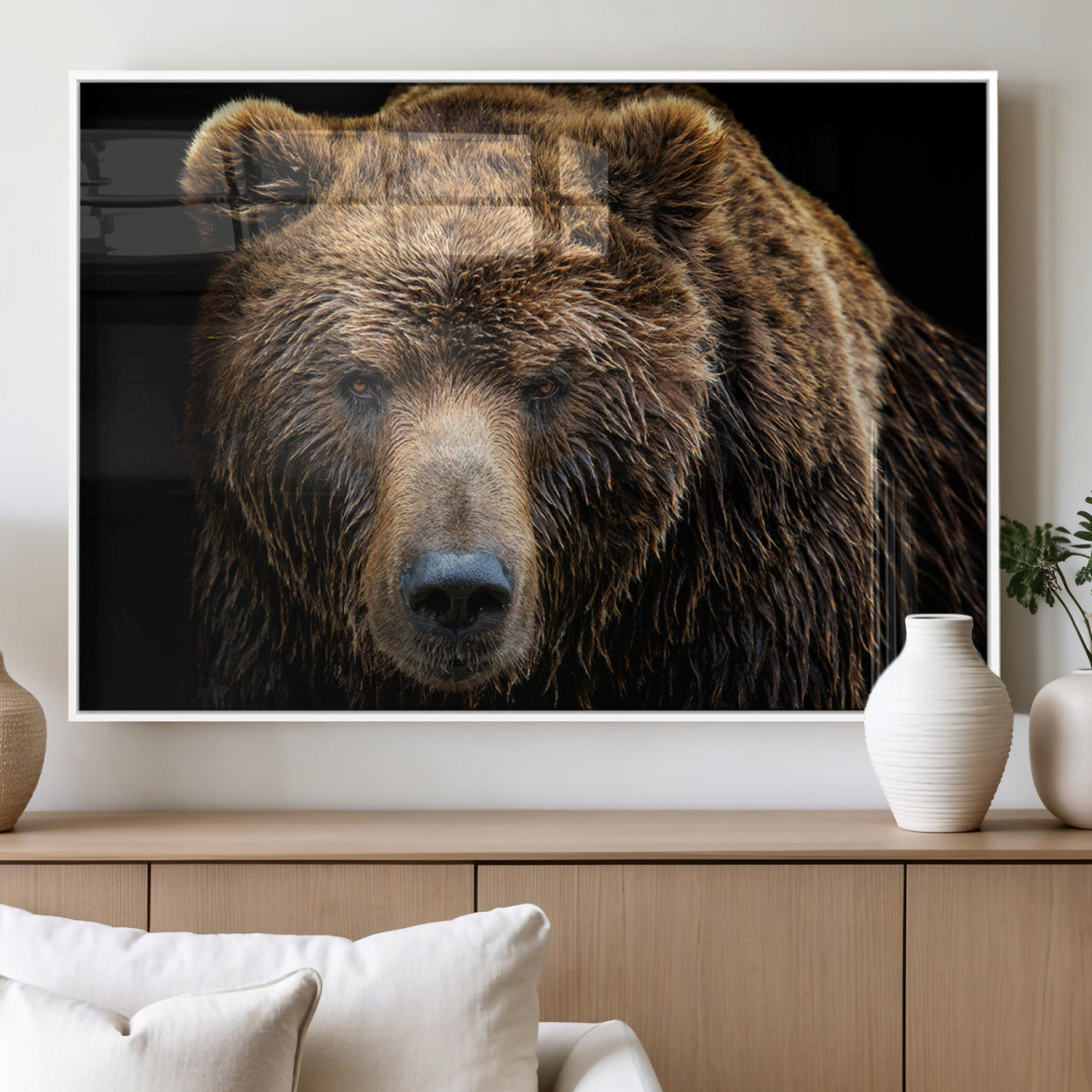 MGV-FP-60X30-3P - Grizzly Brown Bear Canvas Wall Art, Wildlife Animal Canvas Artwork Bear Print, Bear Wall Art Print,