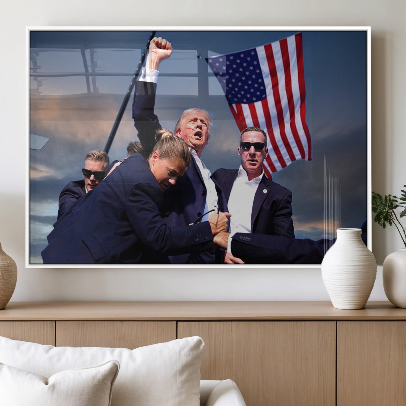 MGV-FP-60X30-3P - Donald Trump Assassination Attempt Wall Art Print, Trump Historic Footage - Iconic Reaction by Trump