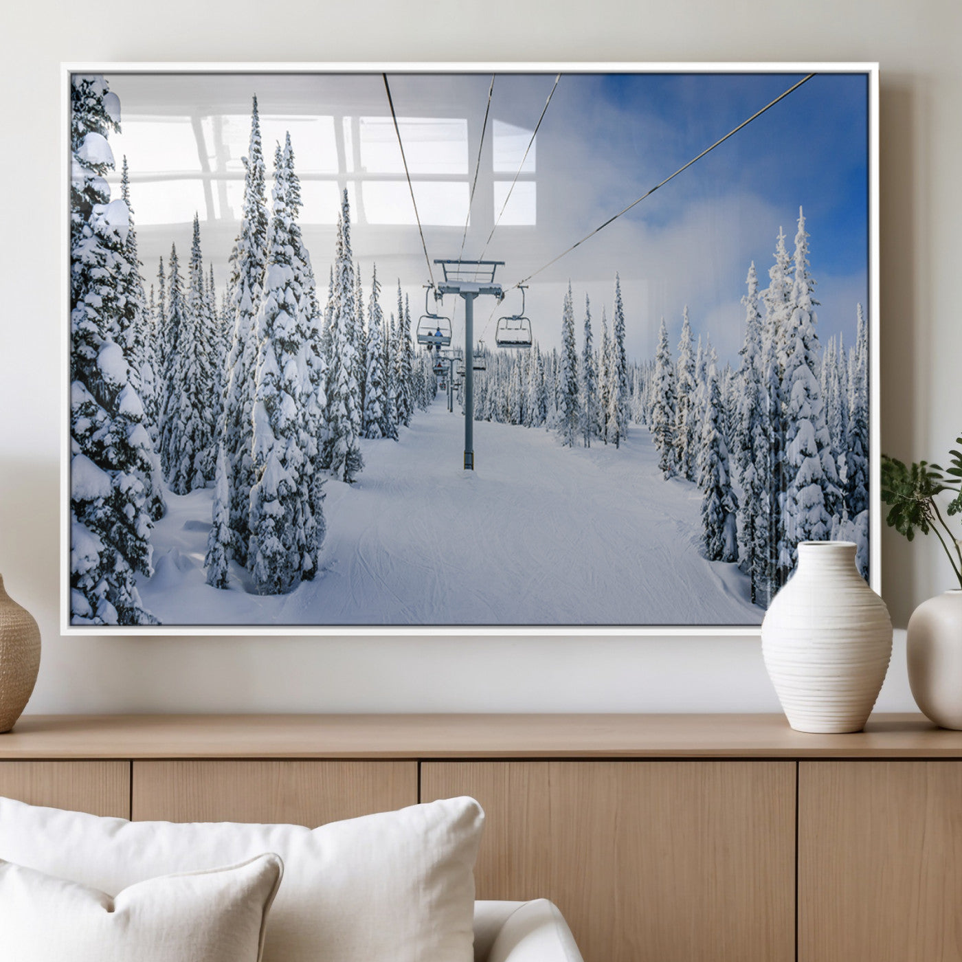 MGV-FP-60X30-3P - Winter Ski Lift Wall Art Print - Landscape Wall Art | Snowy Mountain Adventure | Perfect for Cabin