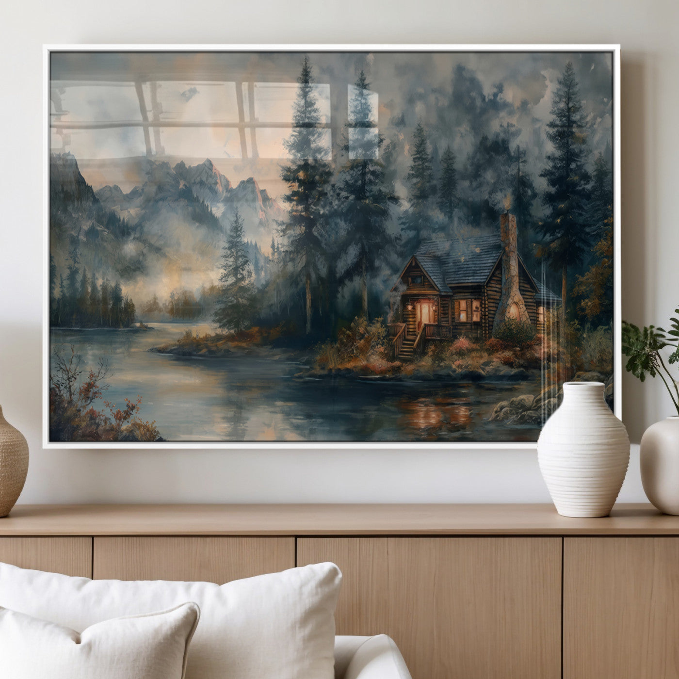 MGV-FP-60X30-3P - Rustic Cabin Woods Wall Art Print | Lake in a Forest Canvas Print | Cabin, Lodge, and Farmhouse